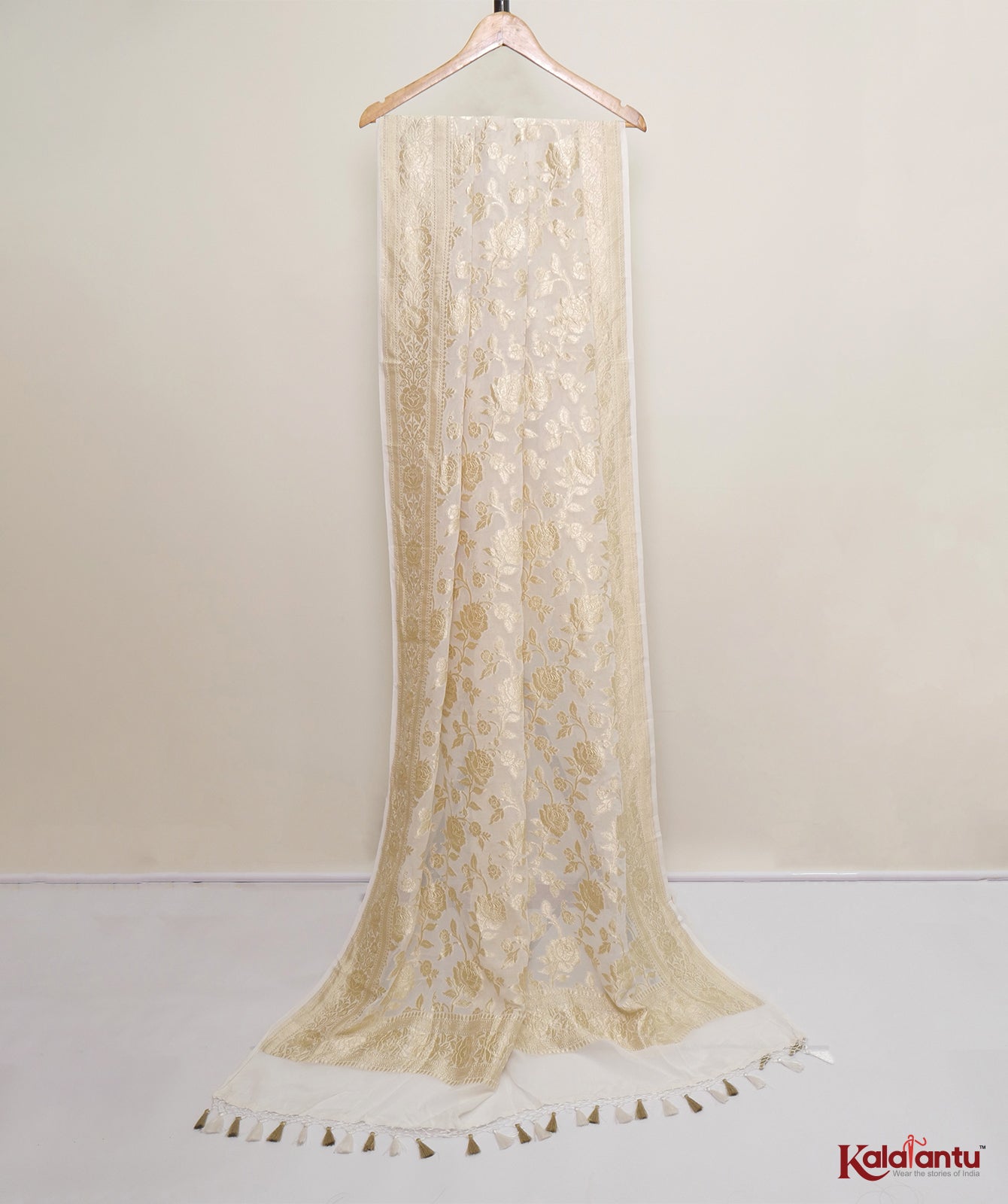 Off White Khaddi Georgette Banarasi Dupatta with Zari Roses Jaal