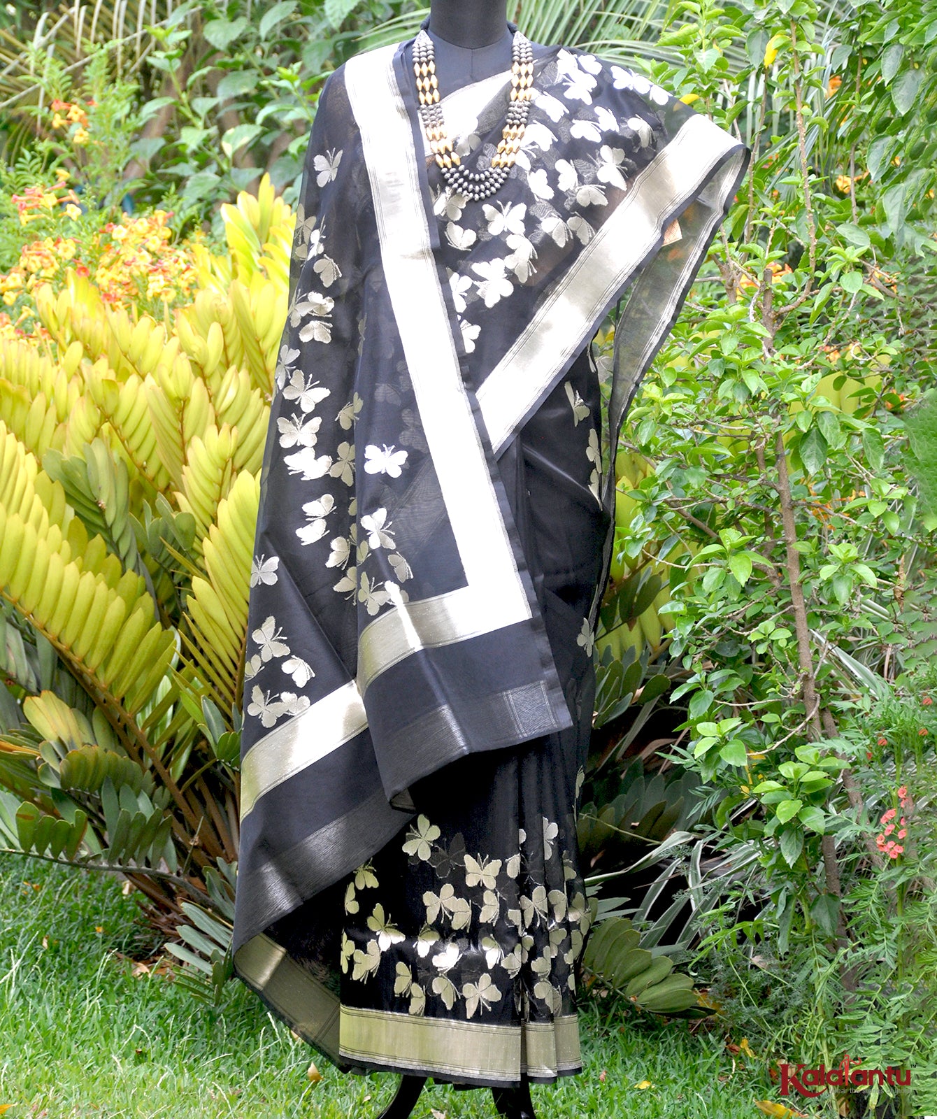 Designer Black Organza Saree with Butterfly Zari Motifs
