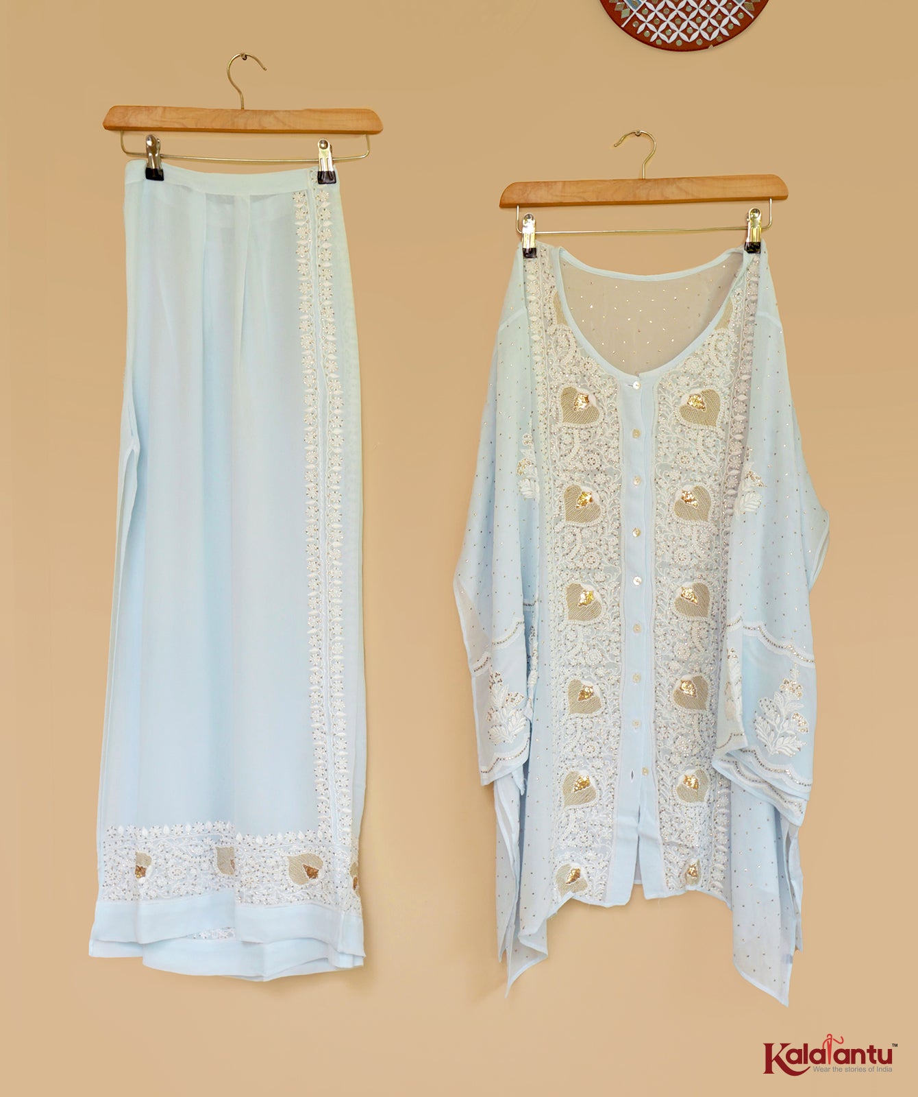 Powder Blue Georgette Chikankari Co-ord set with Mukaish work