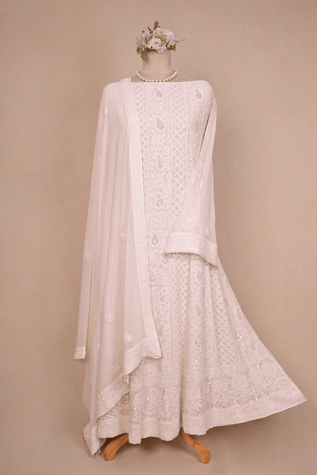 White Georgette Chikankari Anarkali