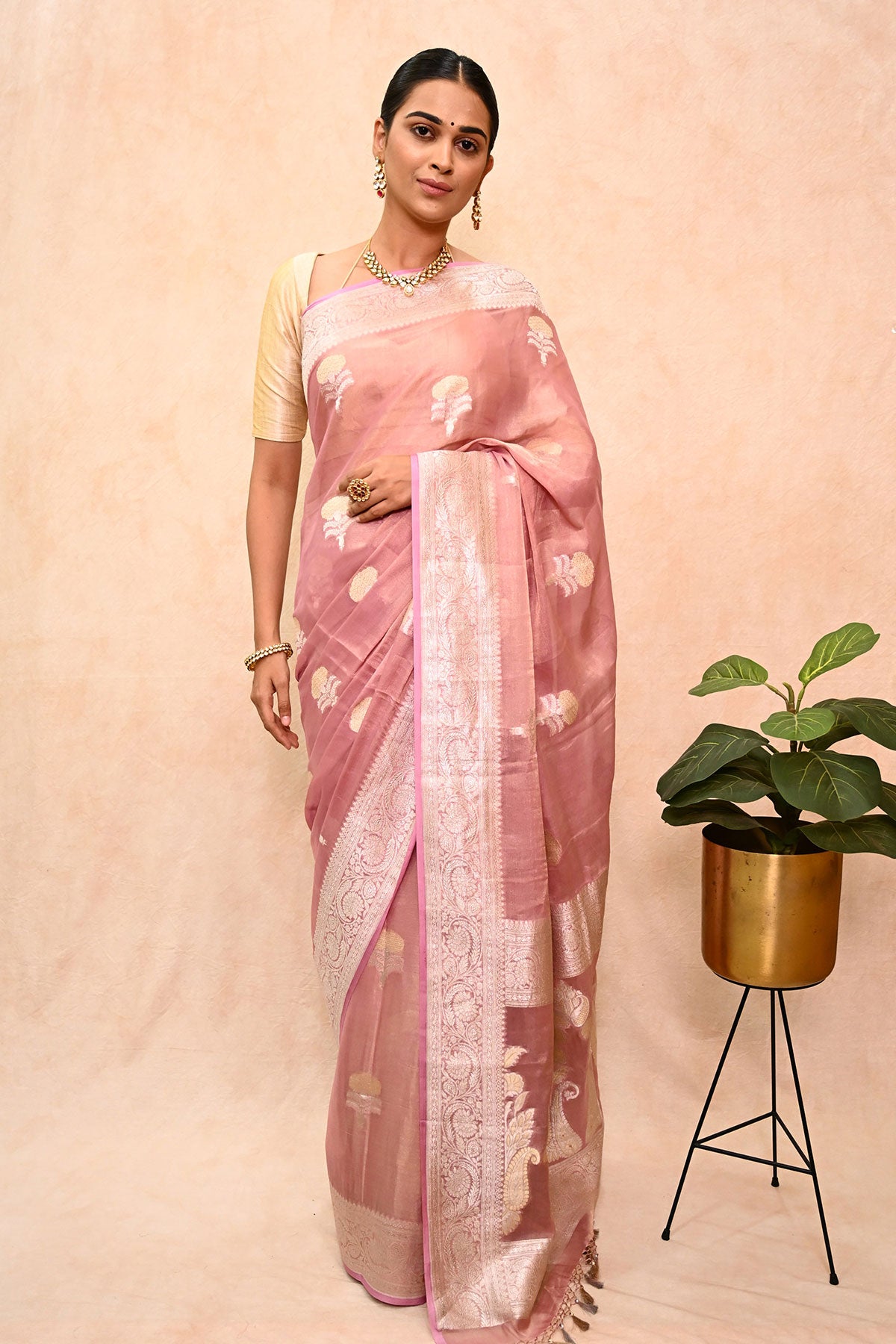 Pure Georgette Tissue Banarasi Saree with Alfi Work