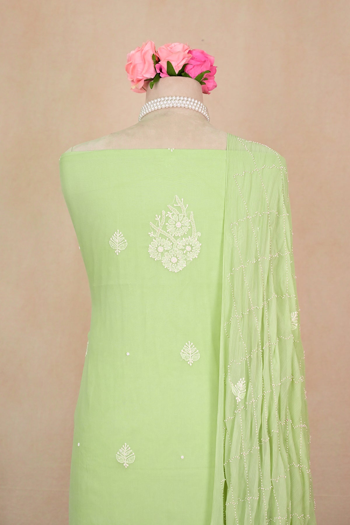 Light Green Crepe Chikankari Suit