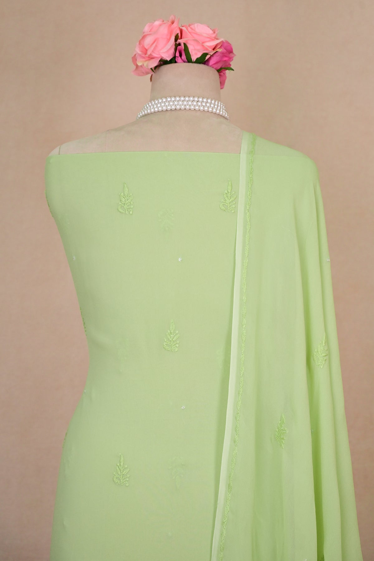 Light Green Viscose Georgette Chikankari Suit