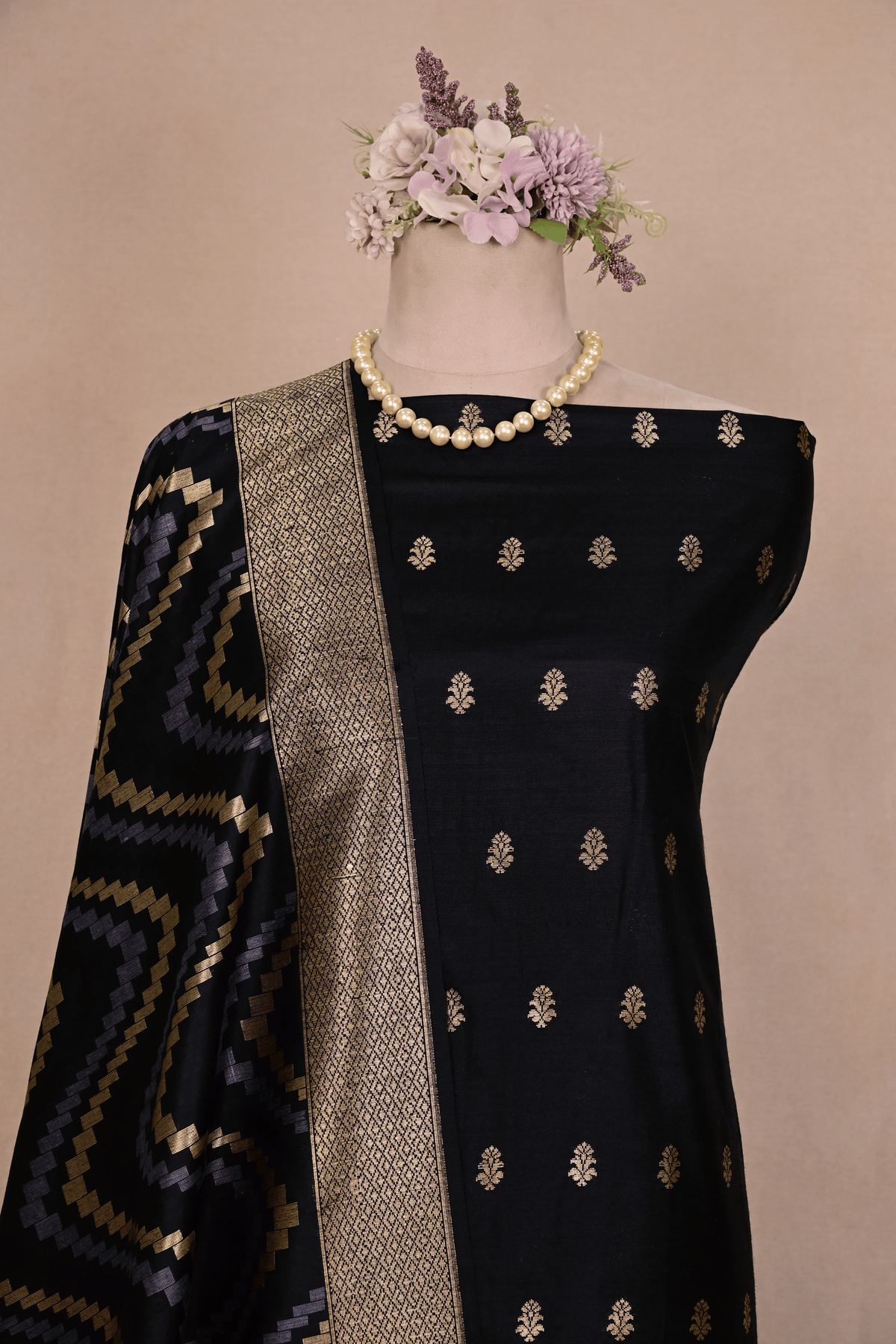 Black Banarasi Dupion Silk Suit