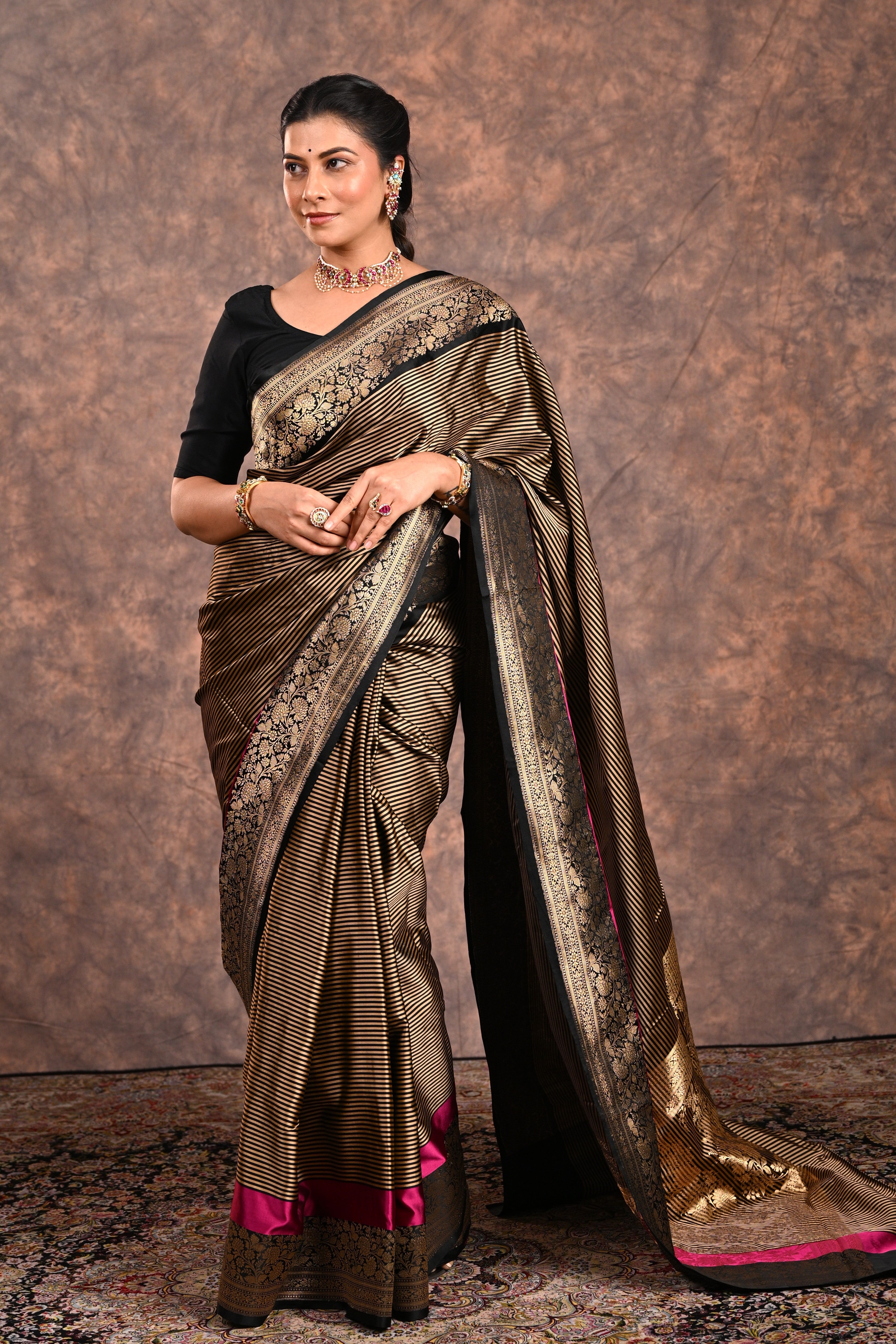 Black Satin Silk Banarasi Saree