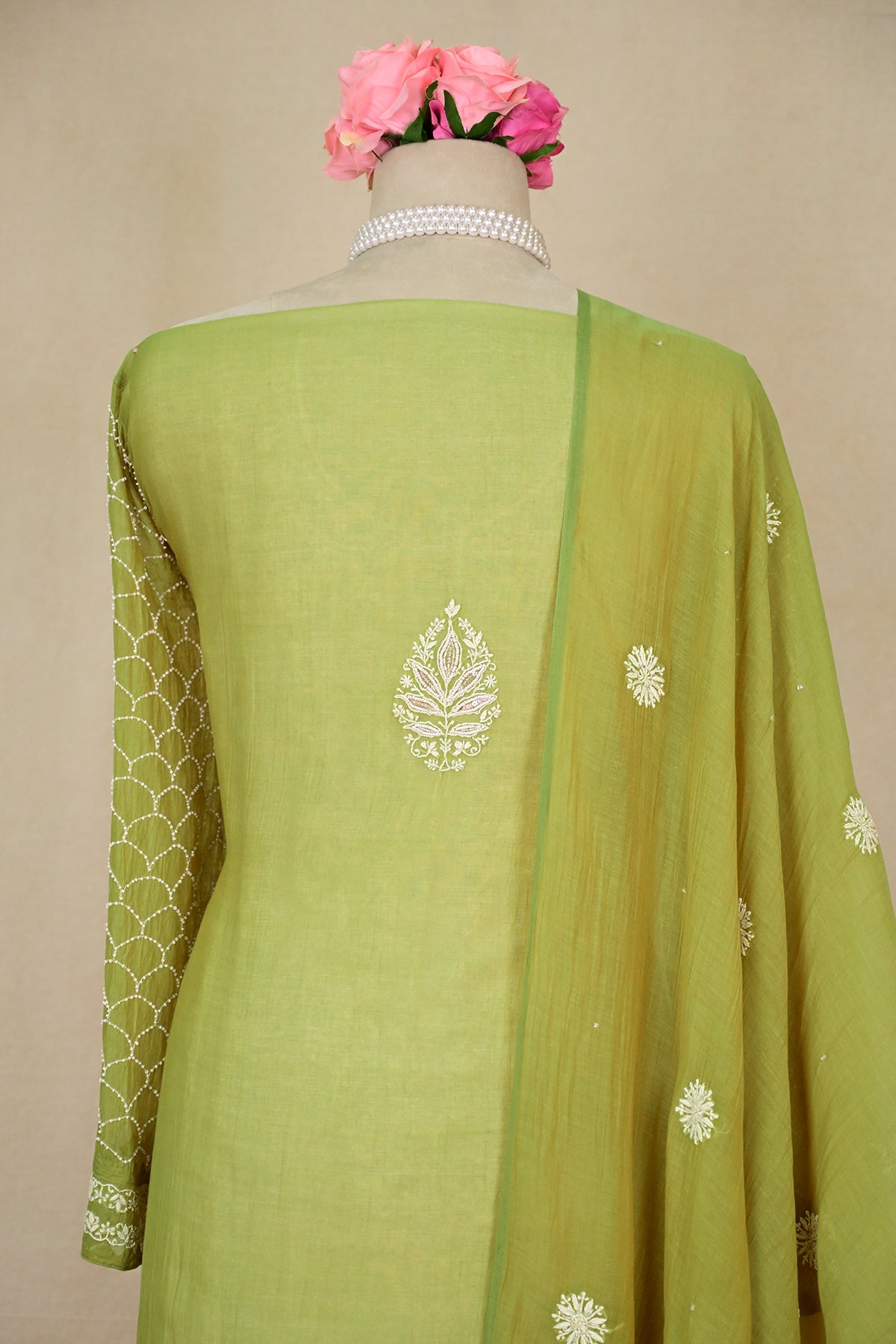 Olive Chanderi Chikankari Suit