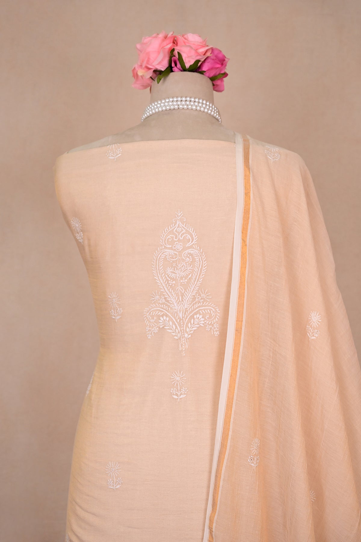 Beige Tissue Chanderi Chikankari Suit