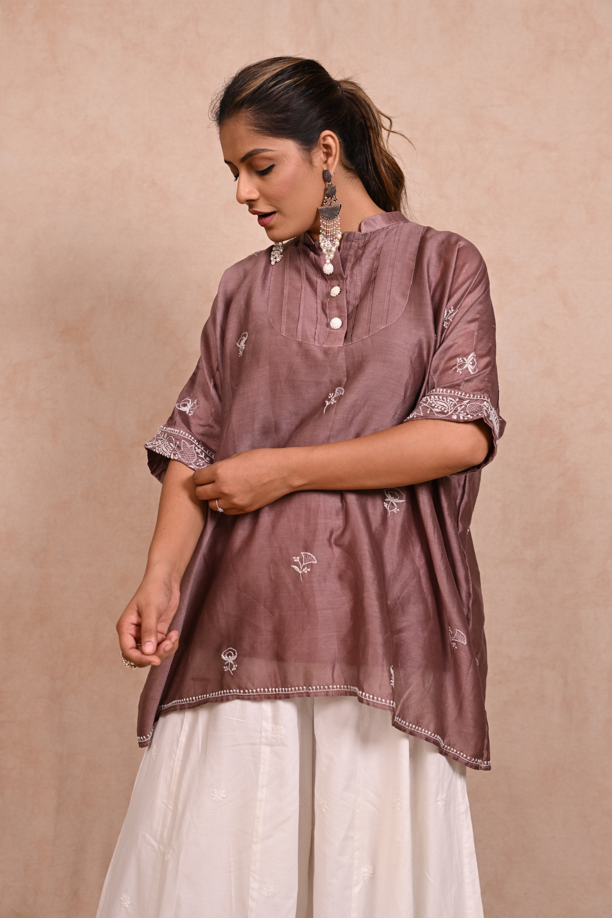 Brown Chanderi Chikankari Kaftaan