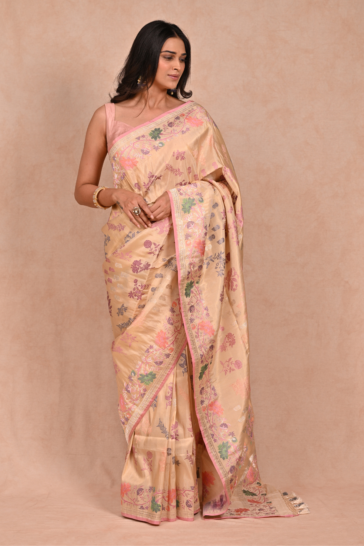 Beige Tissue Silk Banarasi Saree
