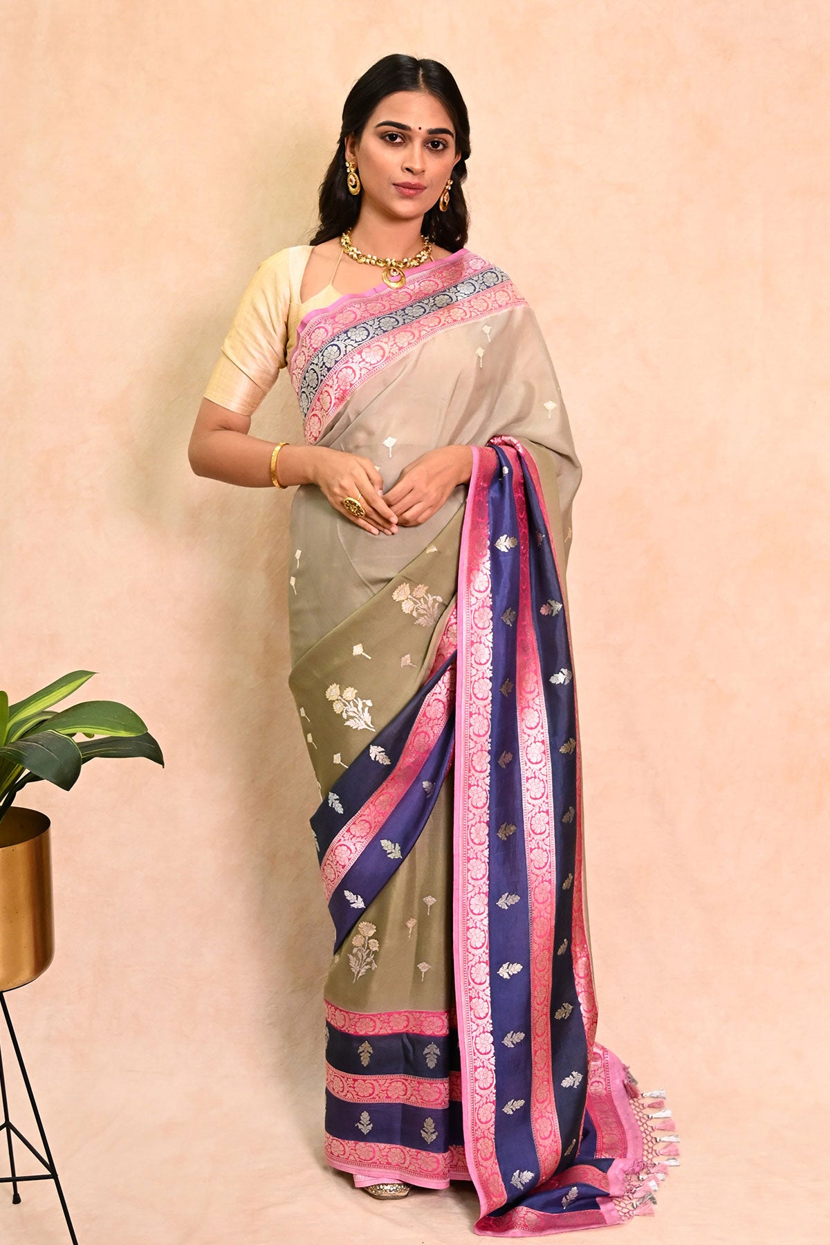 Algae Green Silk Georgette Banarasi Saree