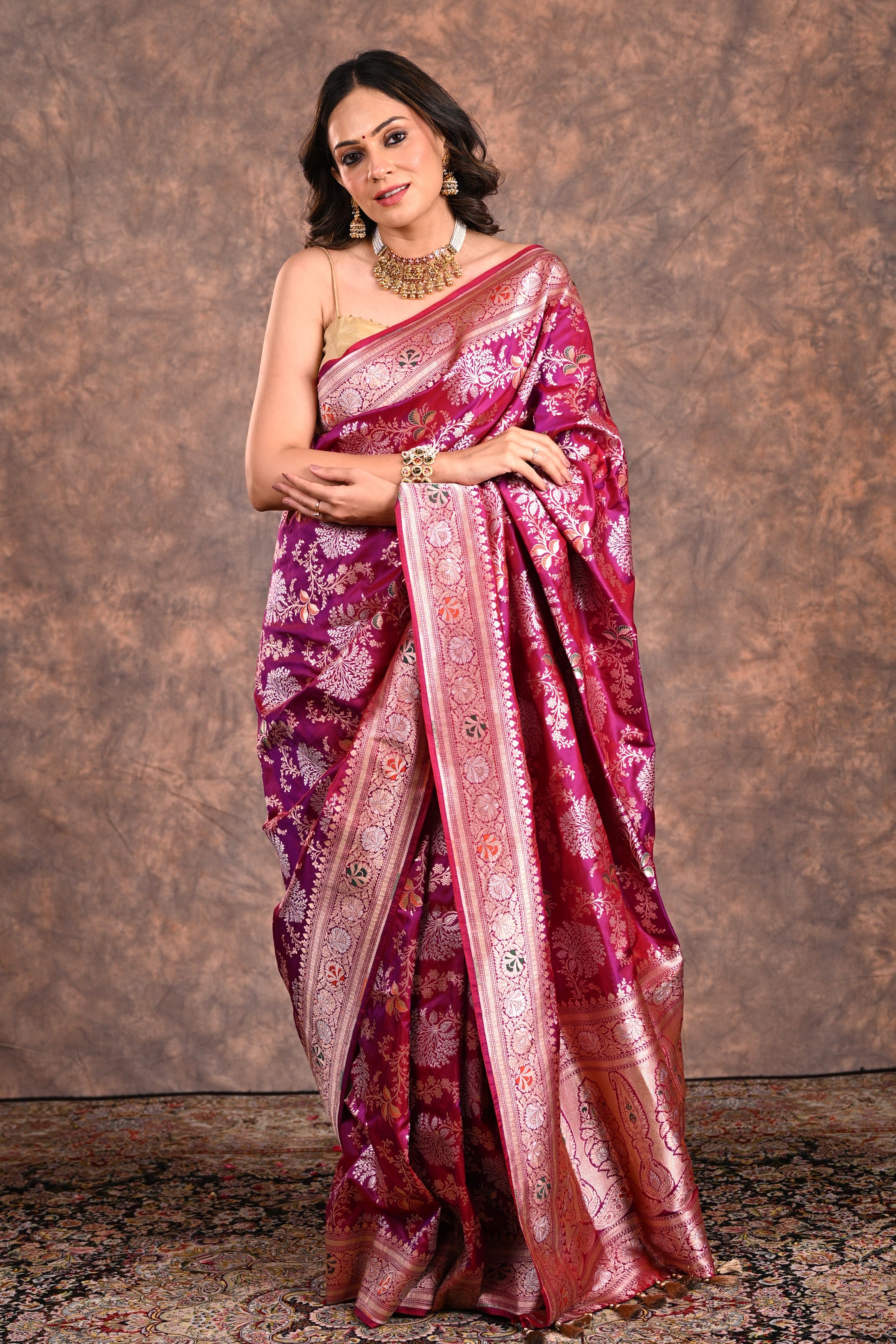 Magenta Katan Silk Banarasi Saree