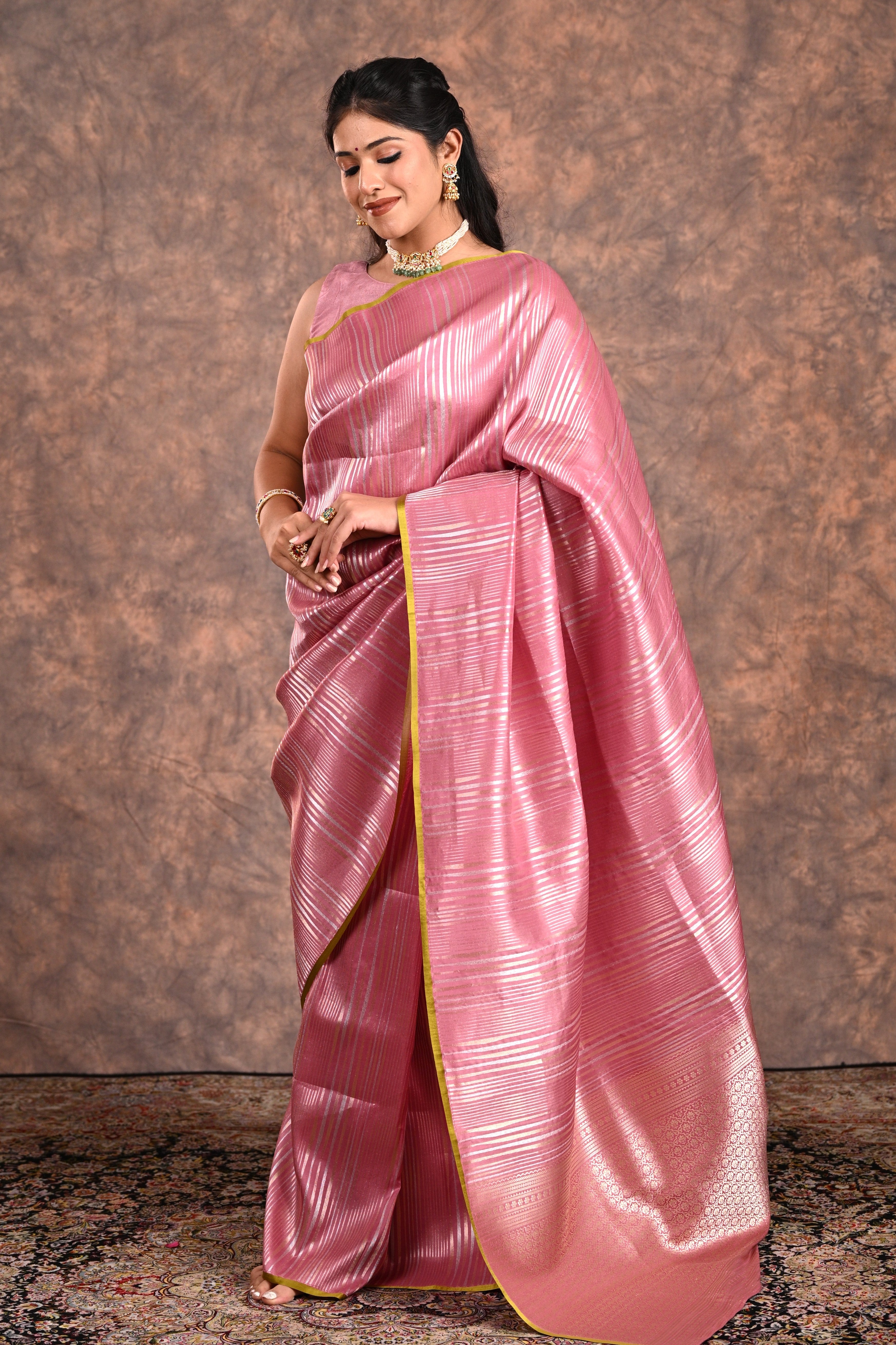 Lavender Pink Katan Silk Banarasi Saree