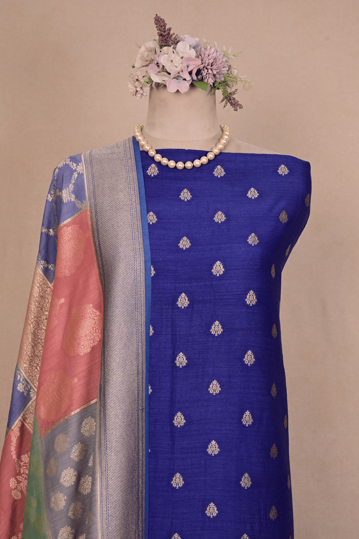 Steel Blue Banarasi Moonga Silk Suit