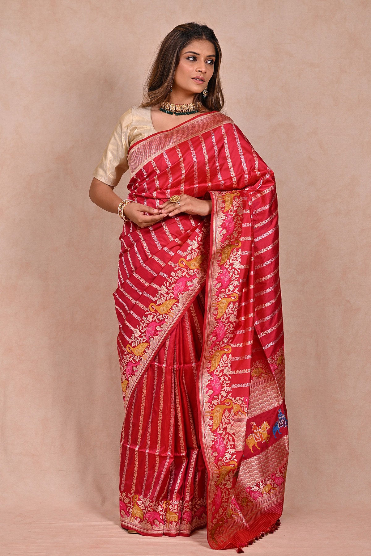 Red Banarasi Katan Silk Saree with Rupa Sona Zari