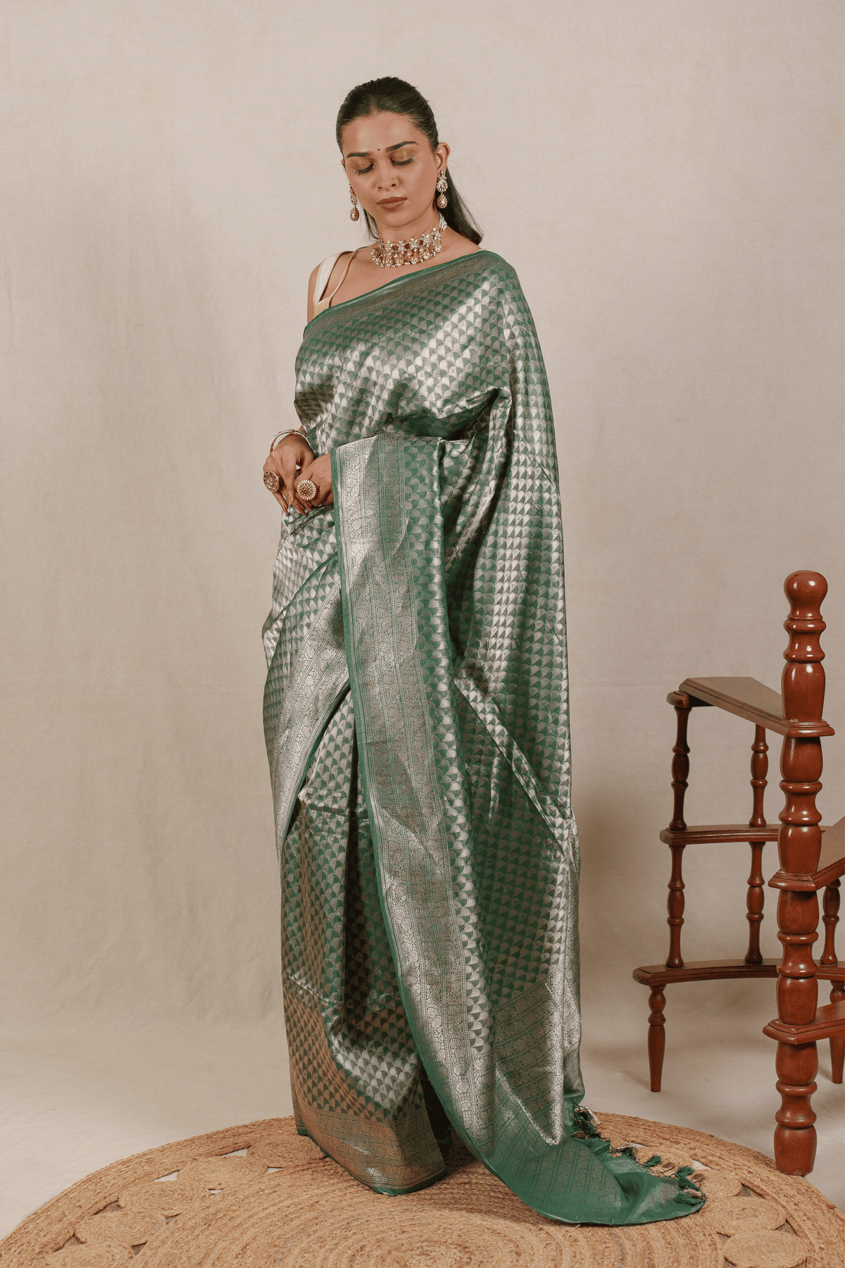 Emerald Green Tissue Georgette Banarasi Saree