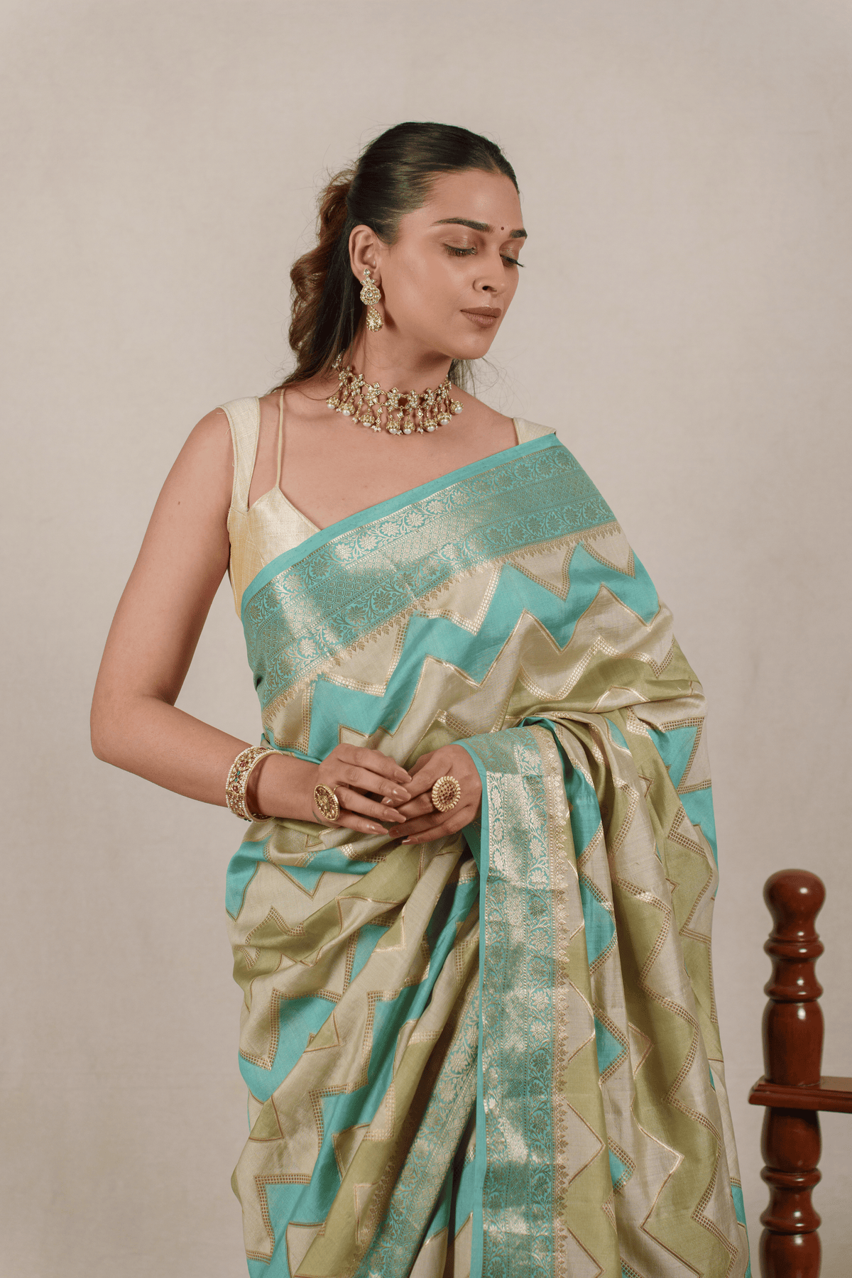 Aqua Blue Silk Banarasi Saree
