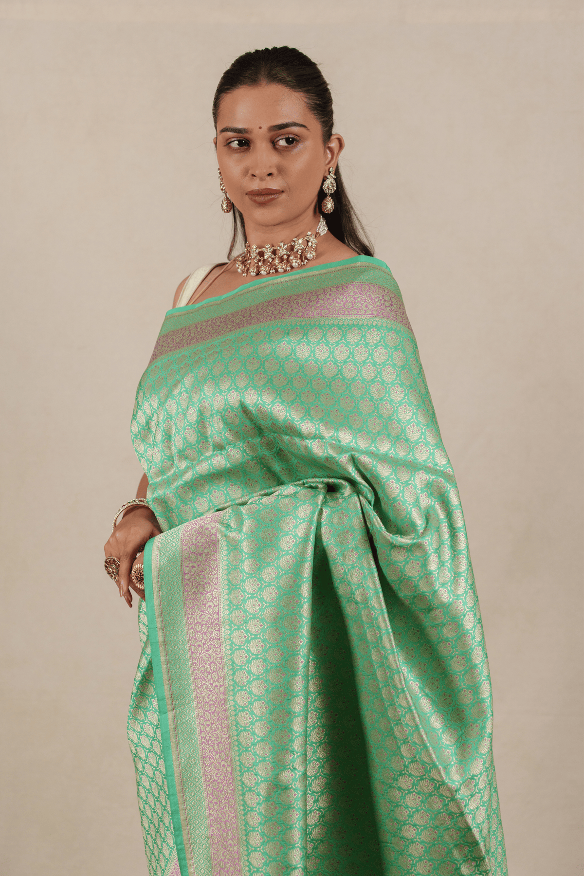Breezy Green Katan Silk Banarasi Saree