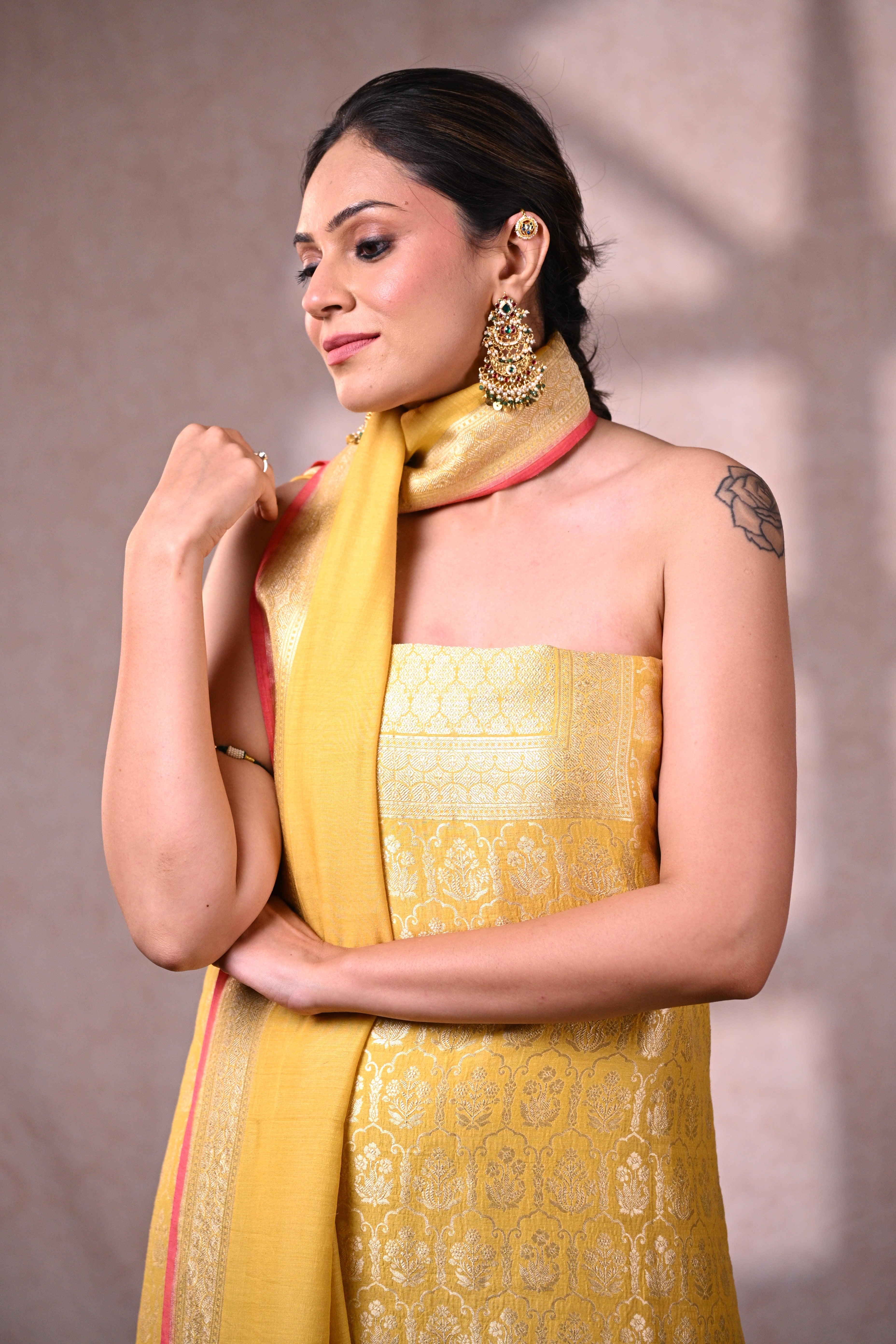 Yellow Banarasi Khaddi Moonga Silk Suit