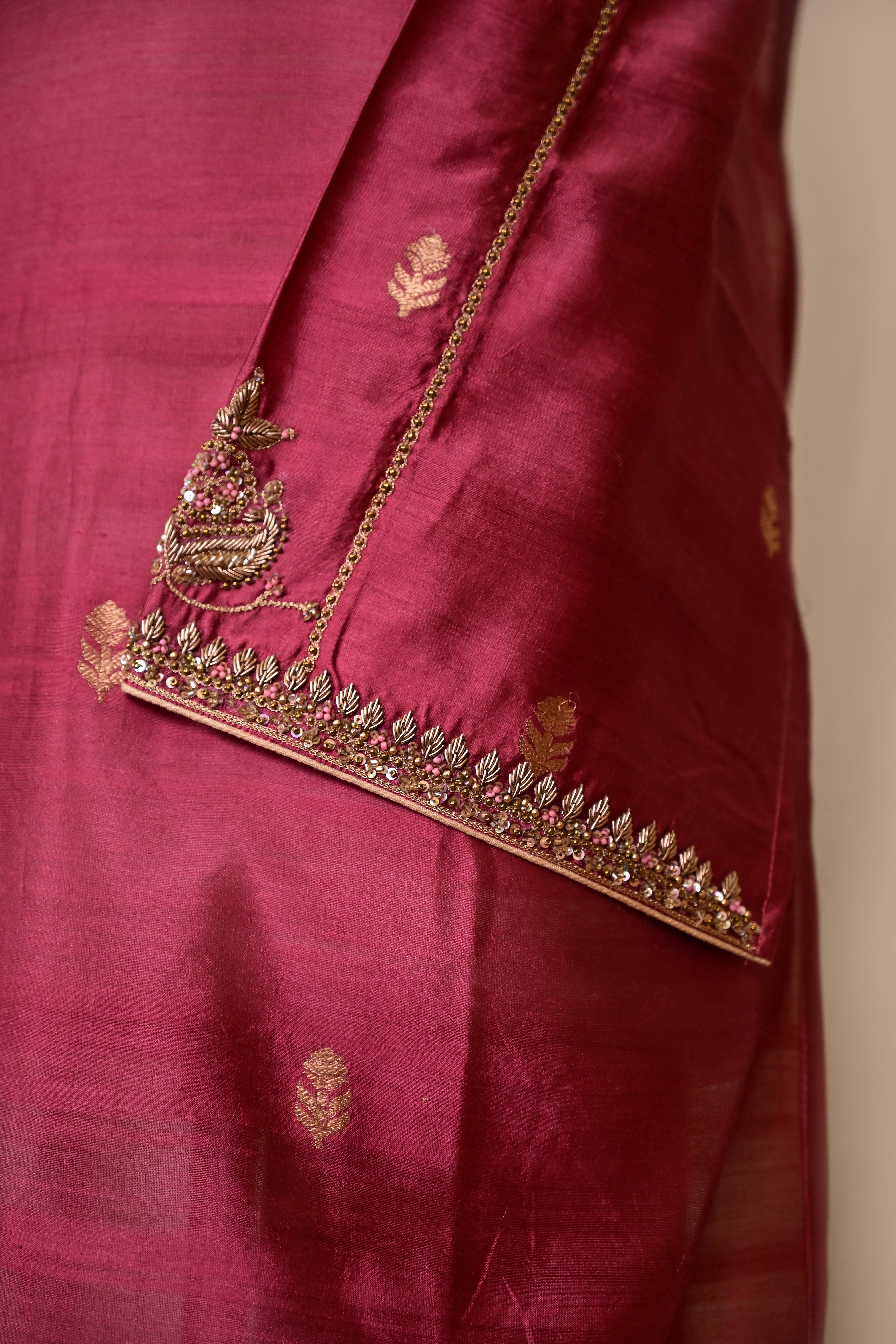 Dusty Rose Mubarakhpur Silk Zardozi Suit