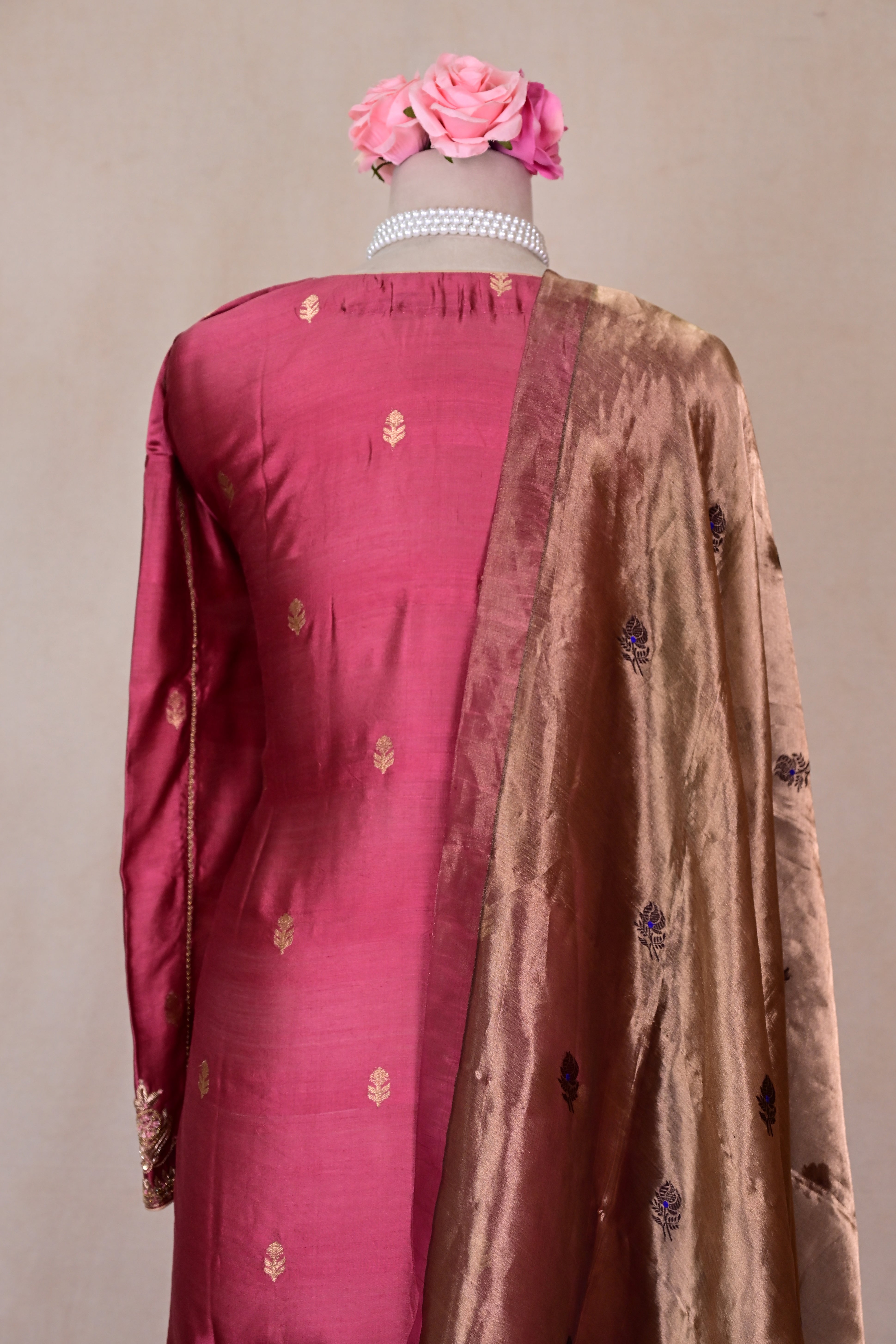 Dusty Rose Mubarakhpur Silk Zardozi Suit