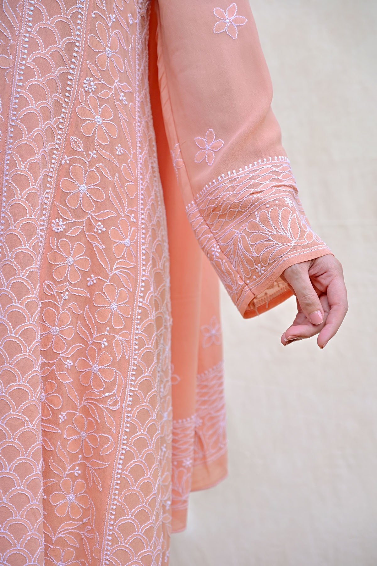 Peach Orange Georgette Chikankari Anarkali