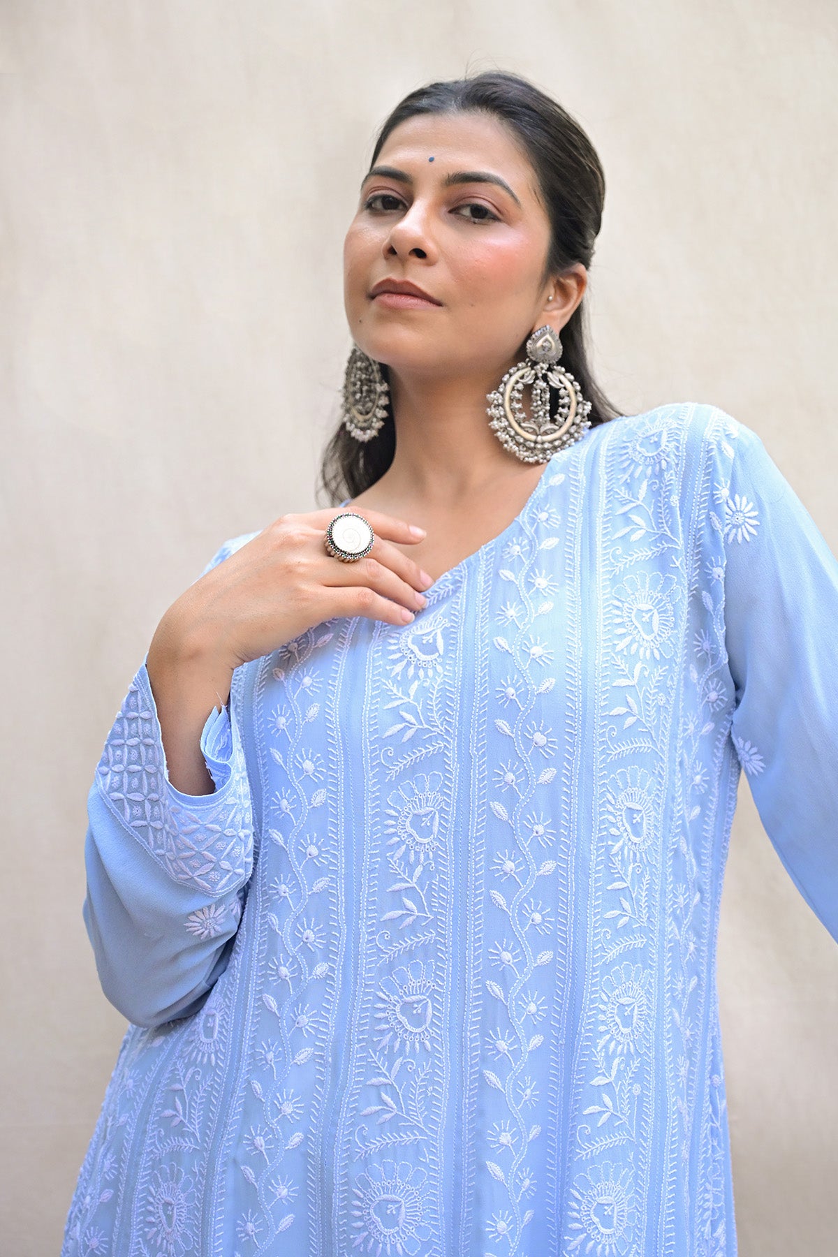 Light Blue Georgette Chikankari Anarkali