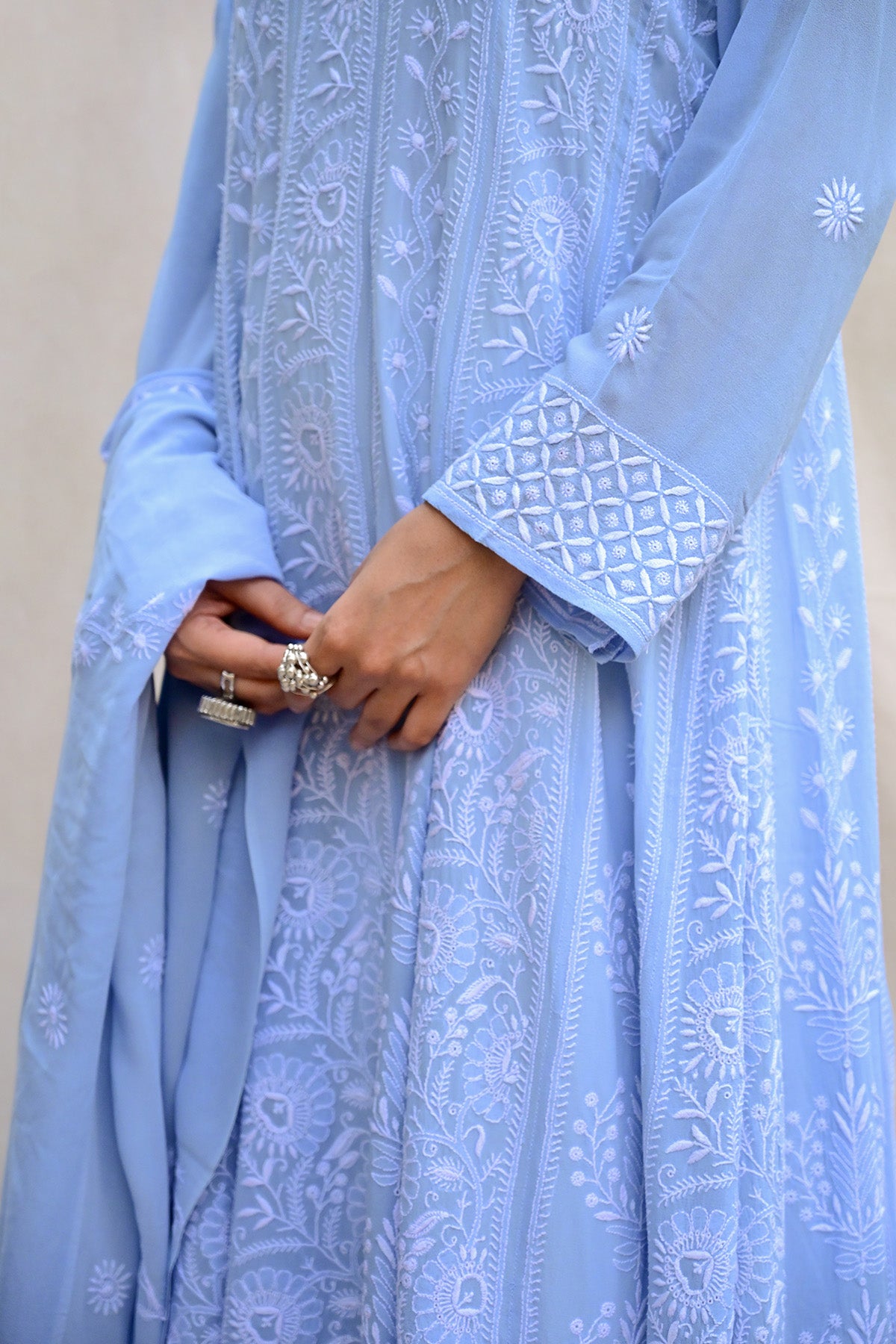 Light Blue Georgette Chikankari Anarkali
