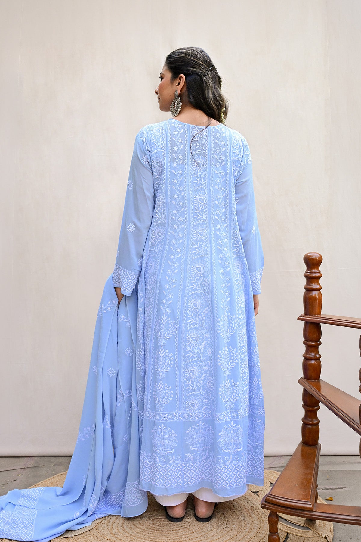 Light Blue Georgette Chikankari Anarkali