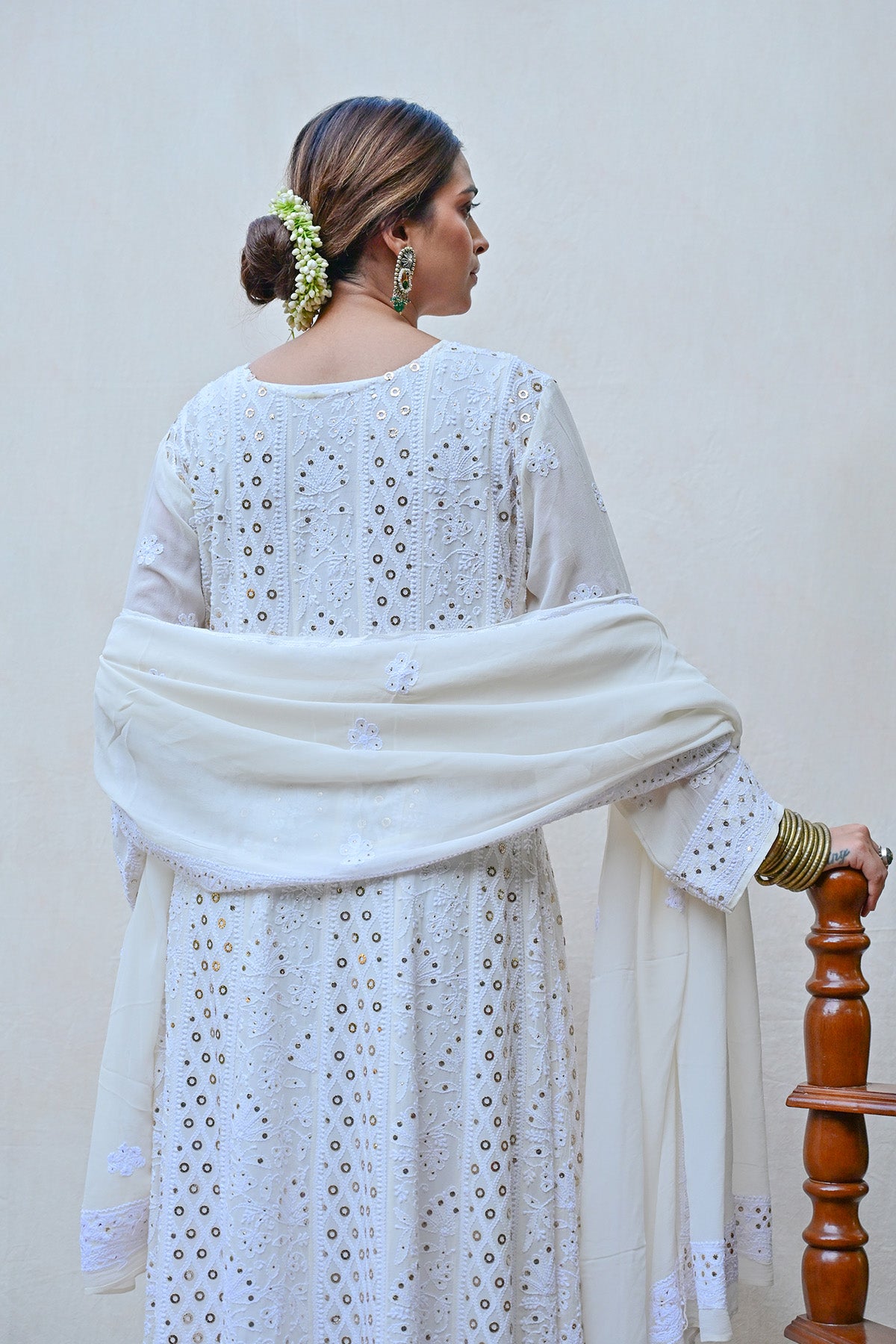 Ivory White Georgette Chikankari Anarkali