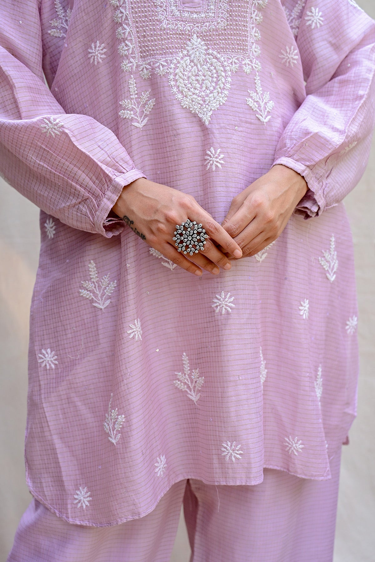Light Lavender Chanderi Tissue Chikankari Co-ord Set