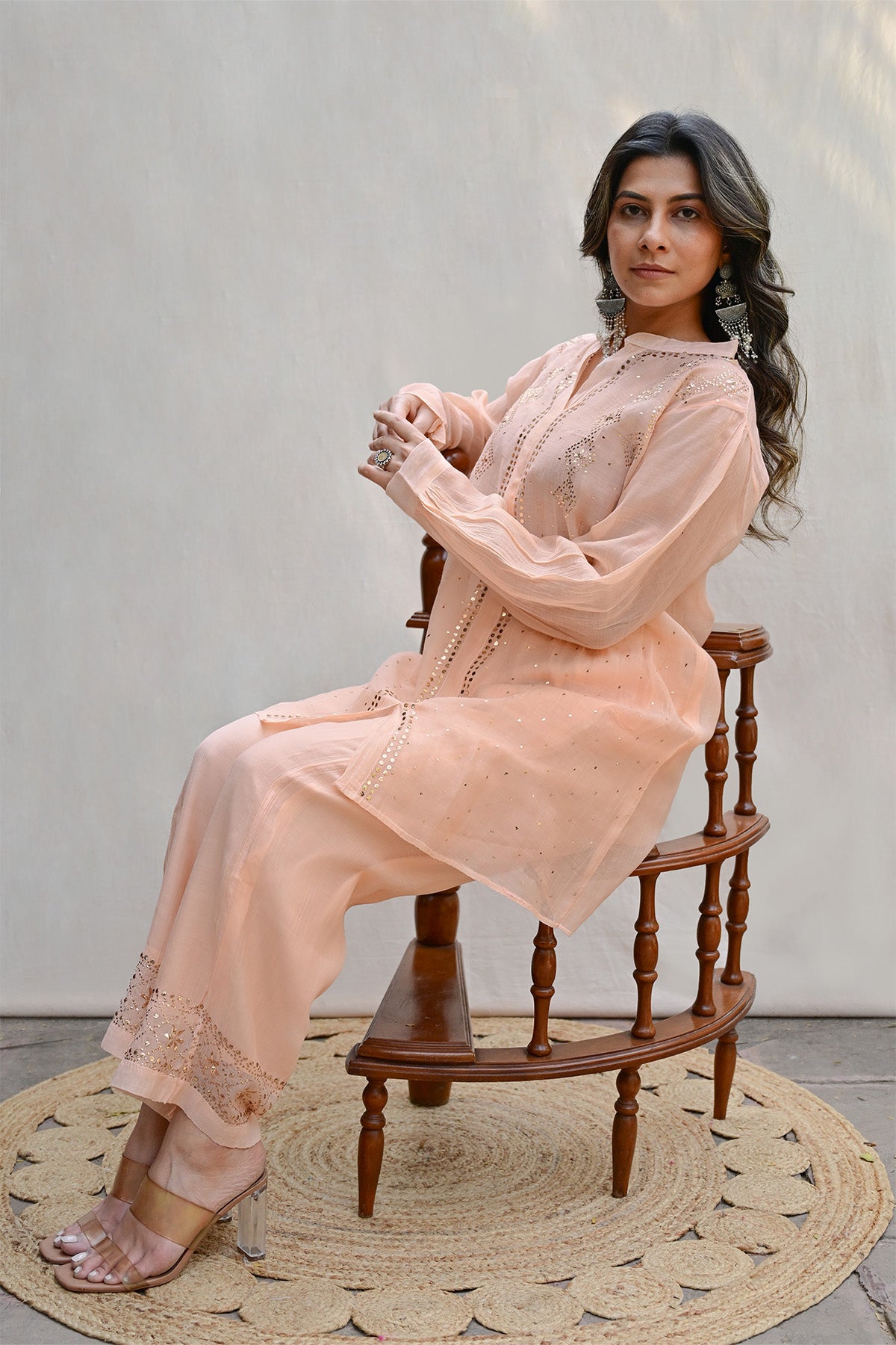 Light Peach Mul Chanderi Co-ord Set
