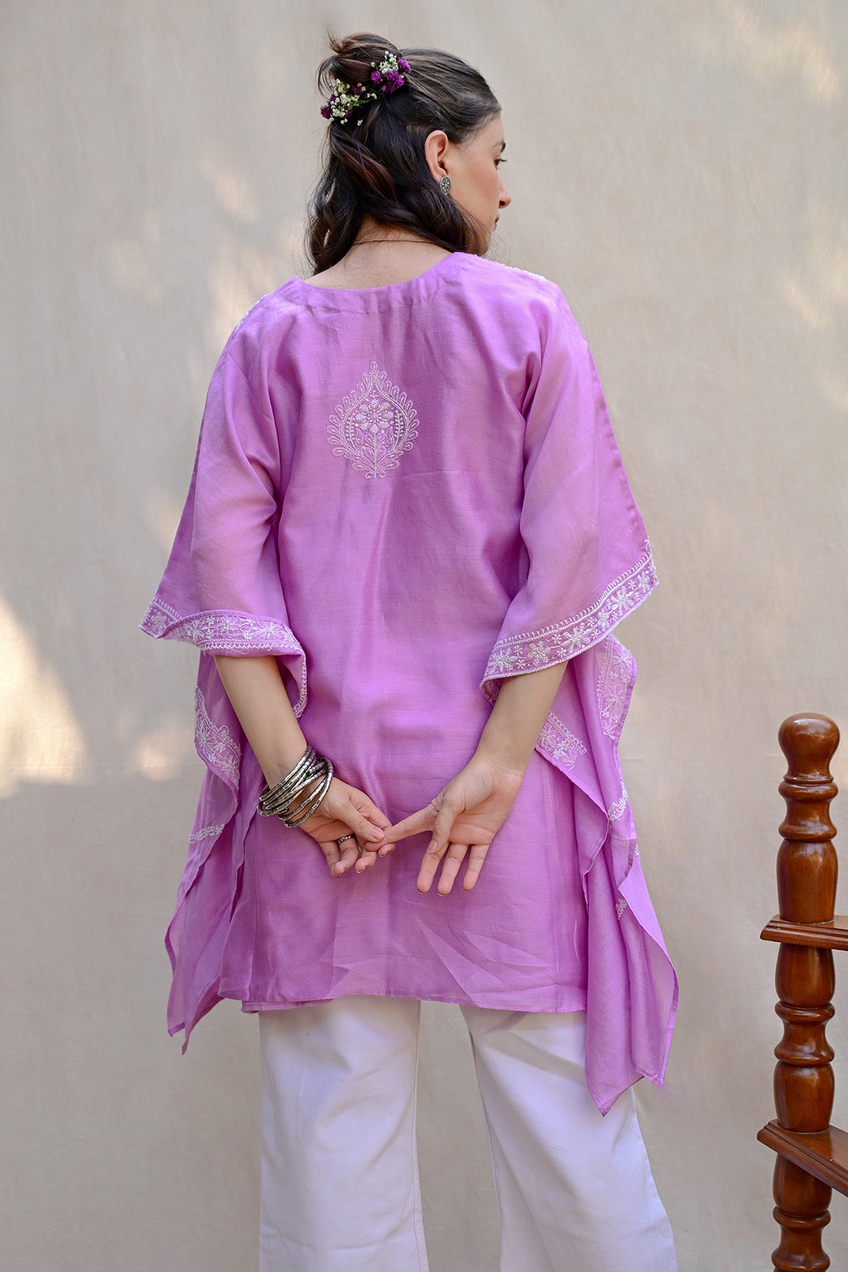 Dark Lavender Banarasi Chanderi Chikankari Kaftan