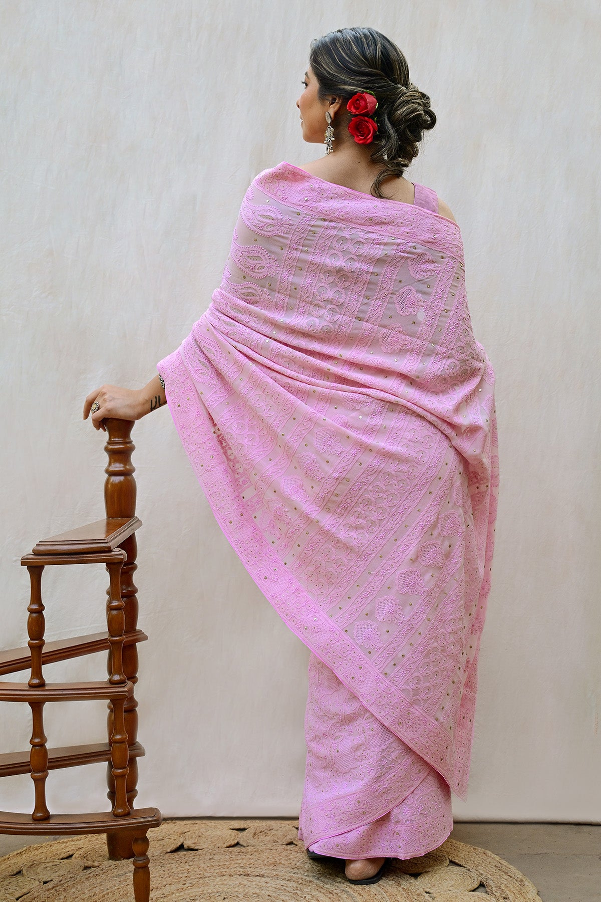 Light Pink Georgette Chikankari Saree