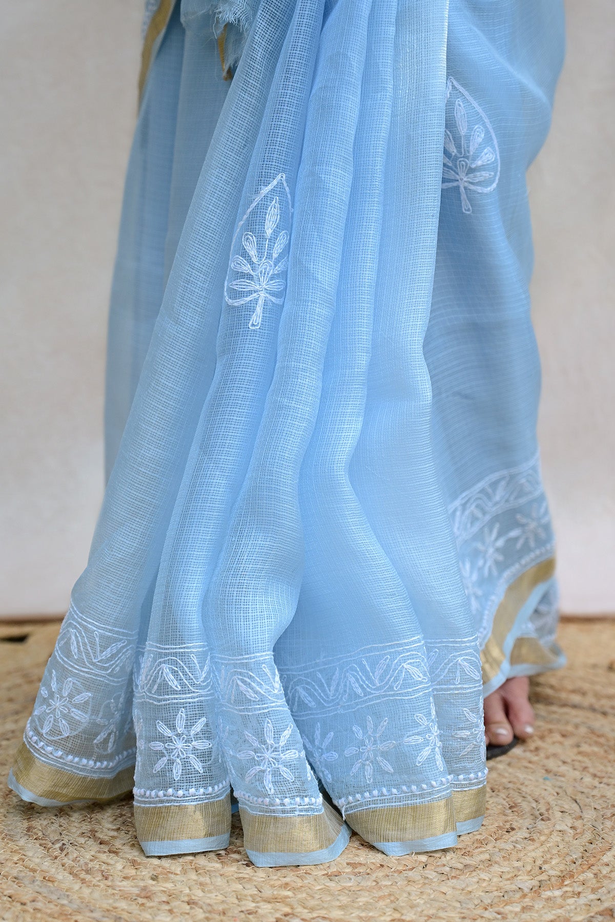 Light Blue Kota Silk Chikankari Saree