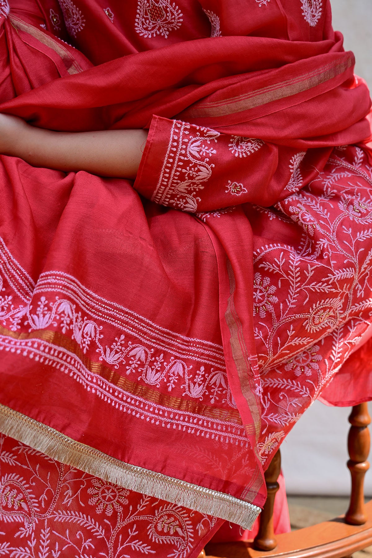 Ruby Red Chanderi Chikankari Suit