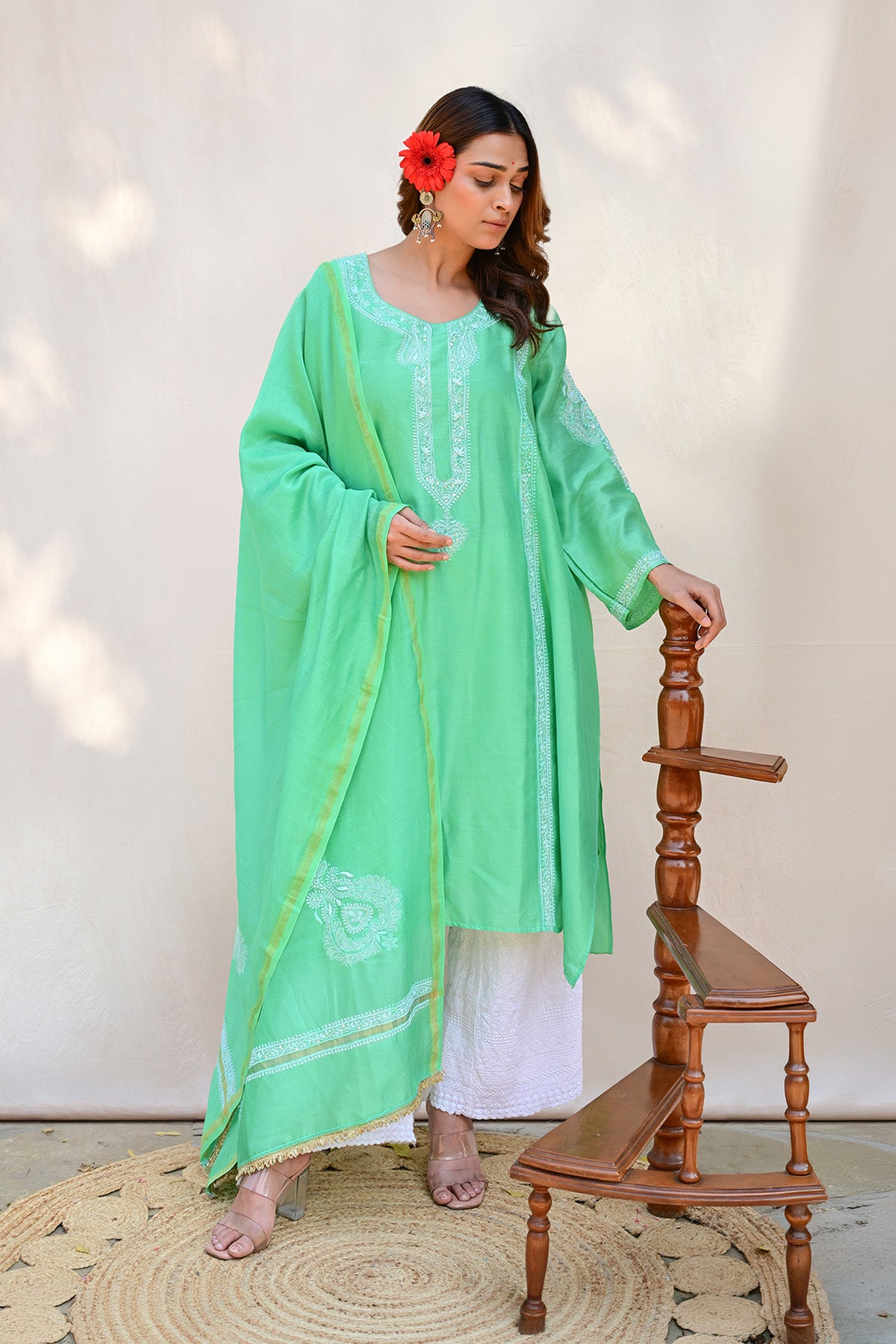 Parakeet Green Chanderi Chikankari Suit