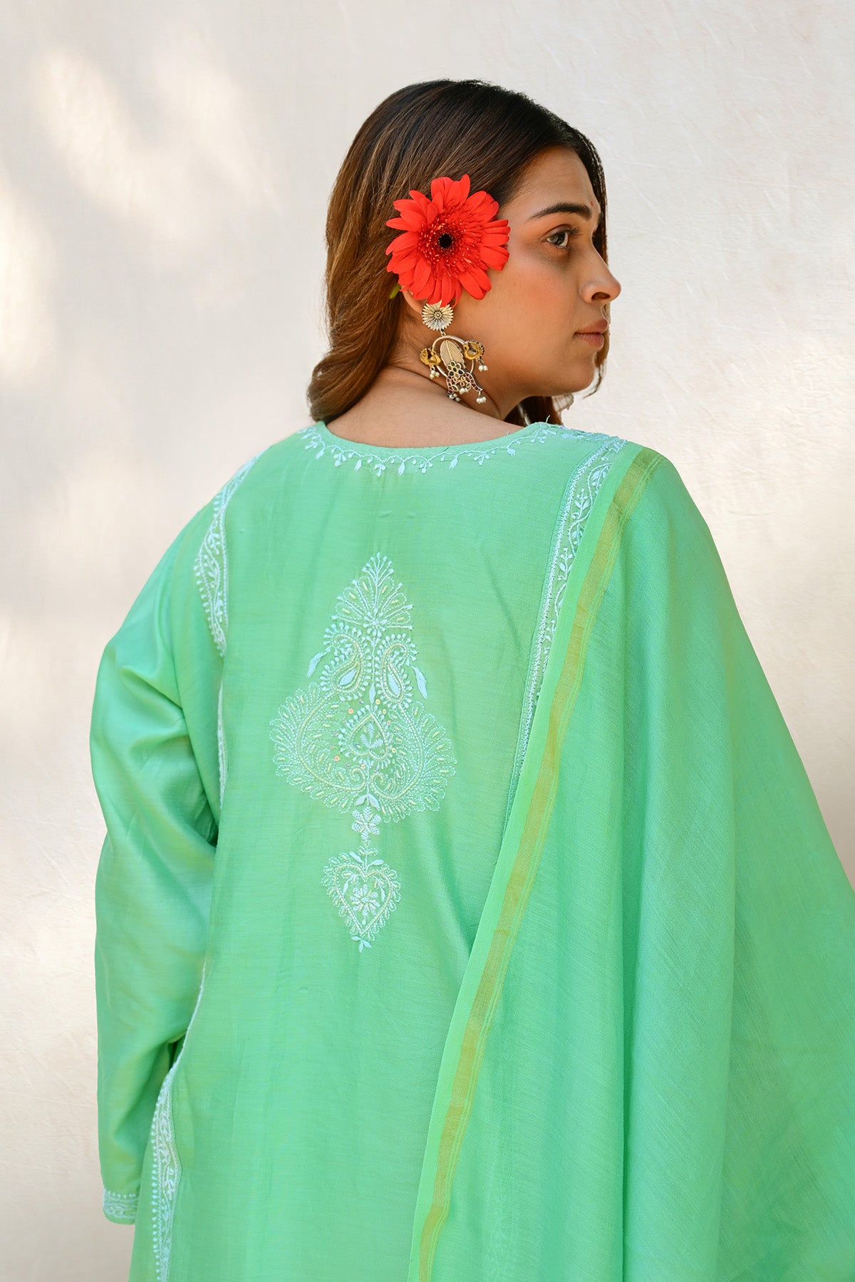 Parakeet Green Chanderi Chikankari Suit