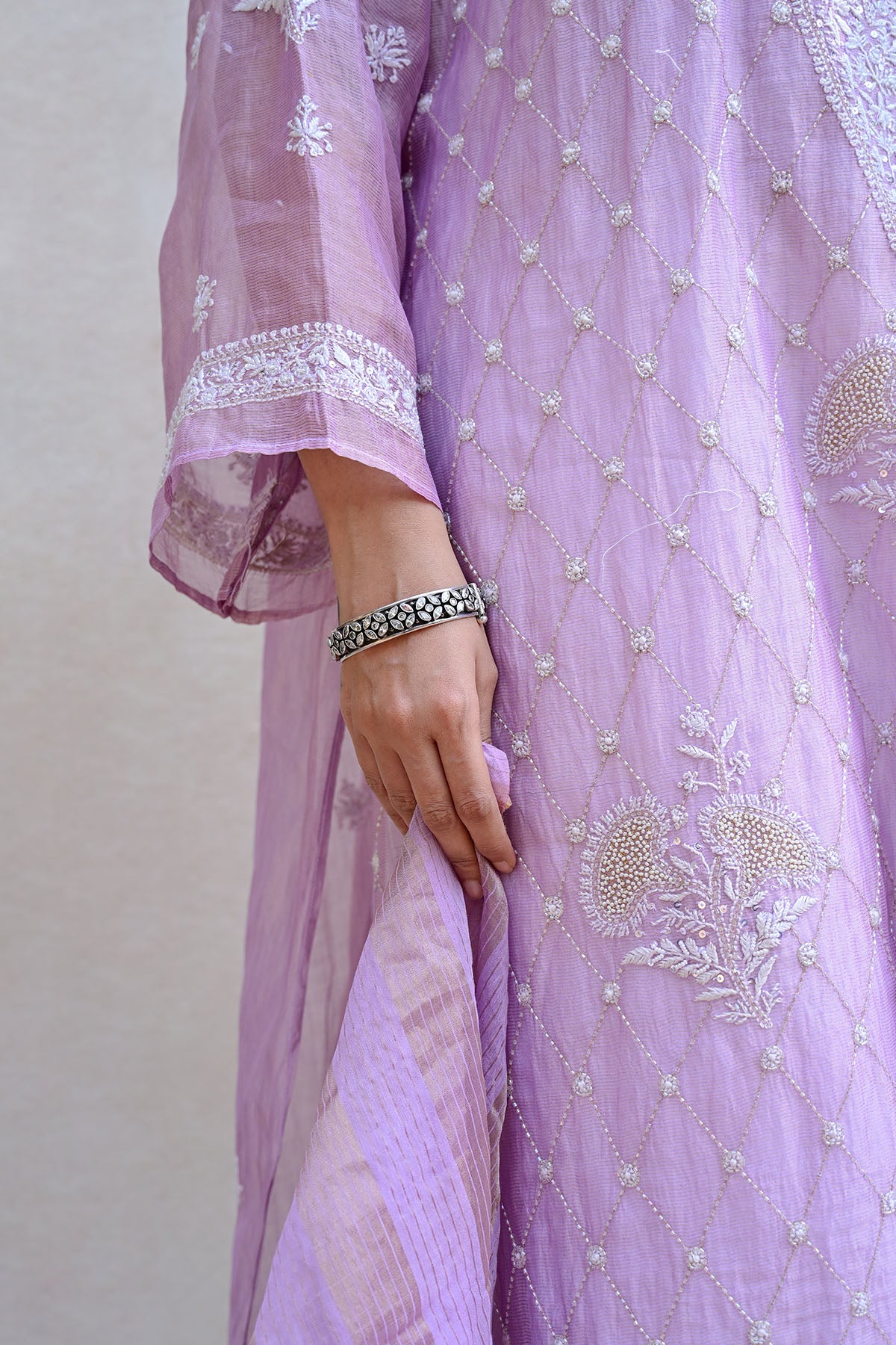Light Lavender Tissue Chanderi Chikankari Suit