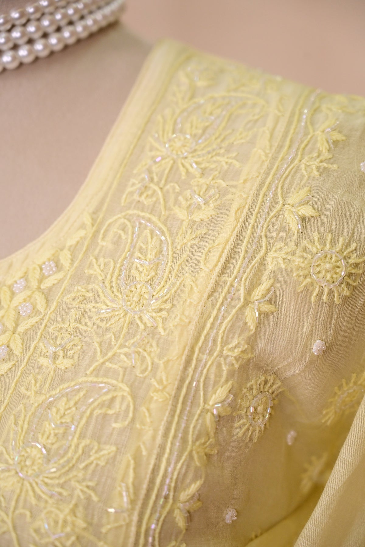 Light Yellow Mul Chanderi Chikankari Suit