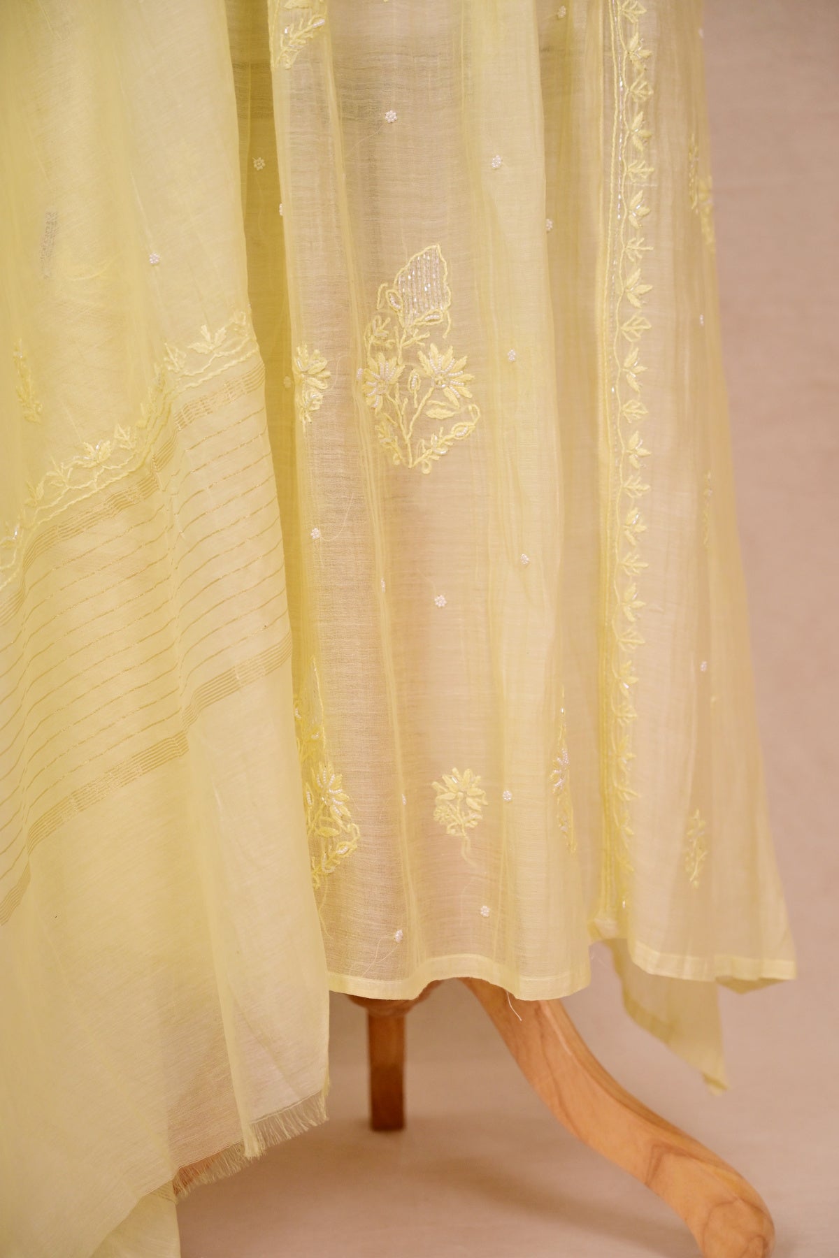 Light Yellow Mul Chanderi Chikankari Suit