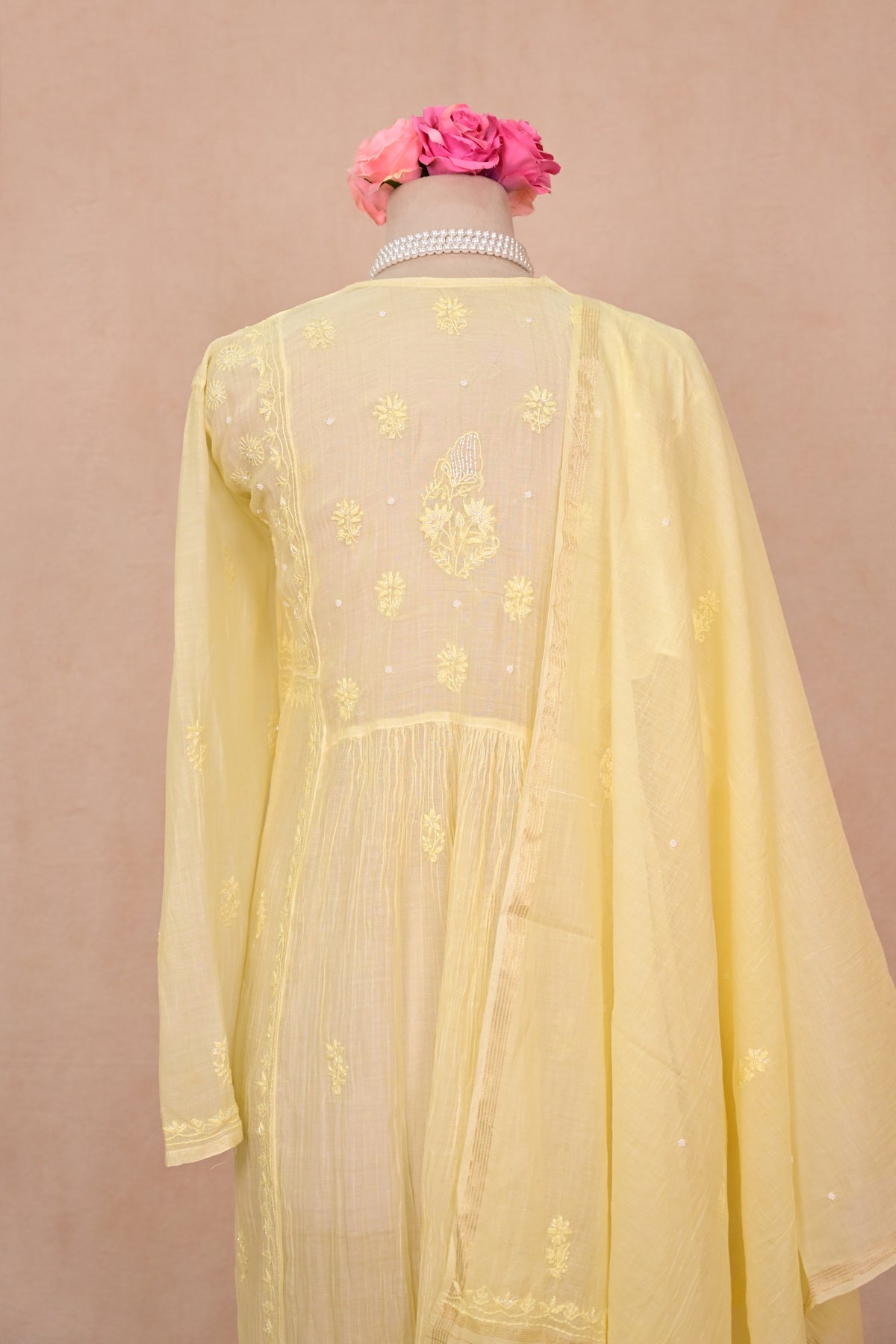 Light Yellow Mul Chanderi Chikankari Suit