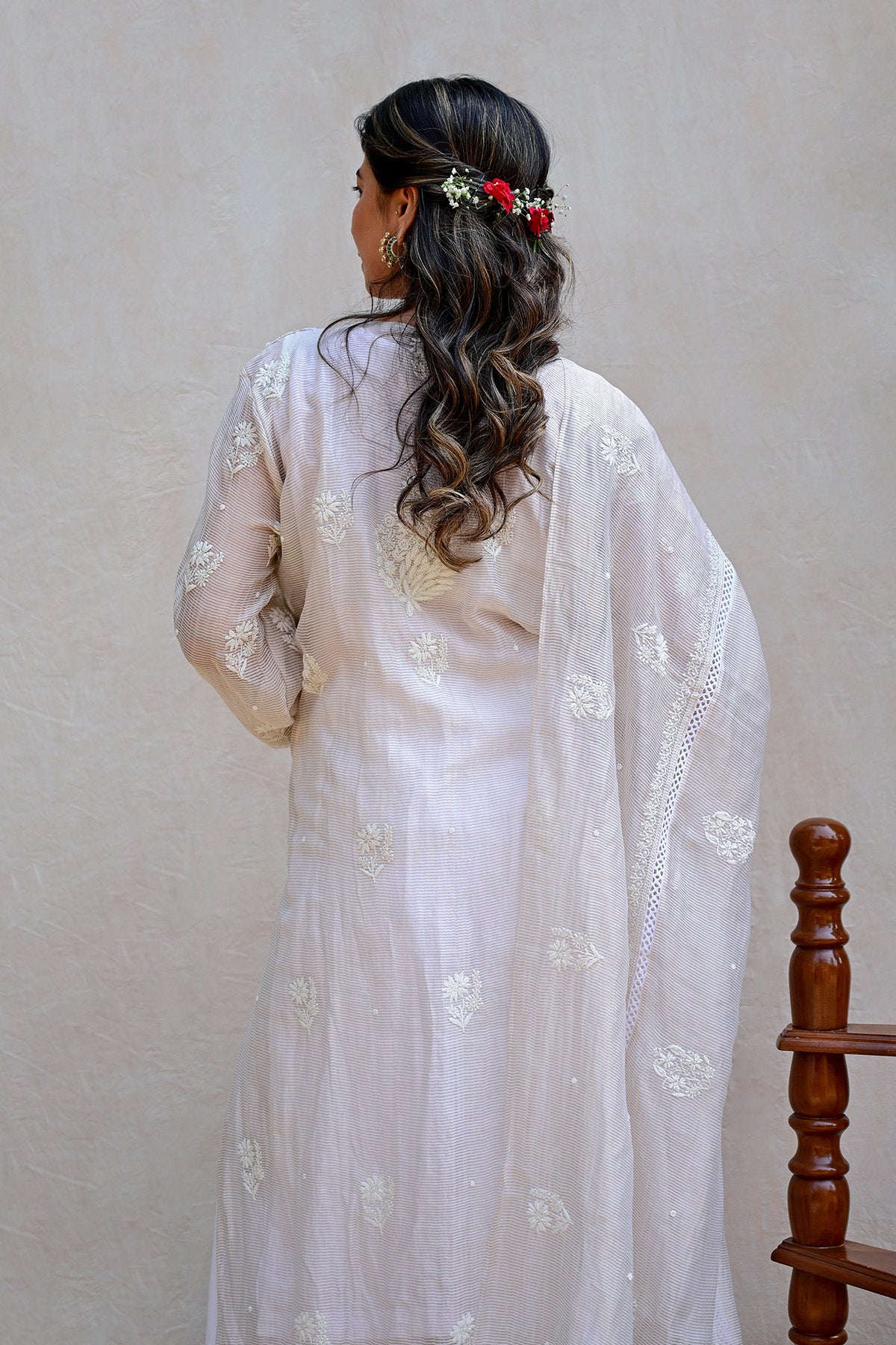 Beige Tissue Chanderi Chikankari Suit