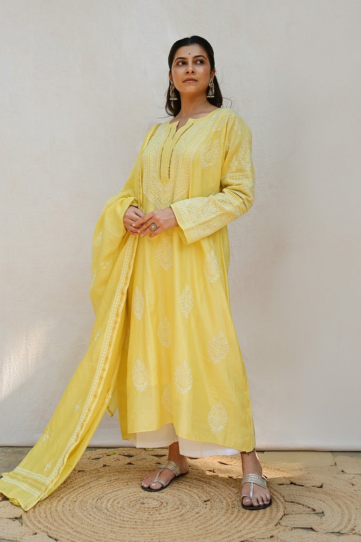 Pastel Yellow Chanderi Chikankari Suit