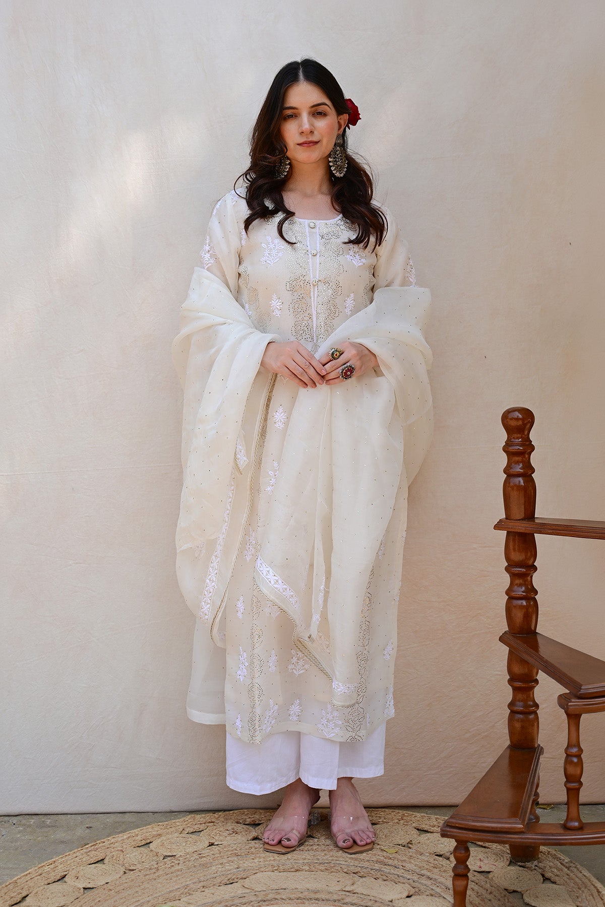 Ivory White Organza Chikankari Suit