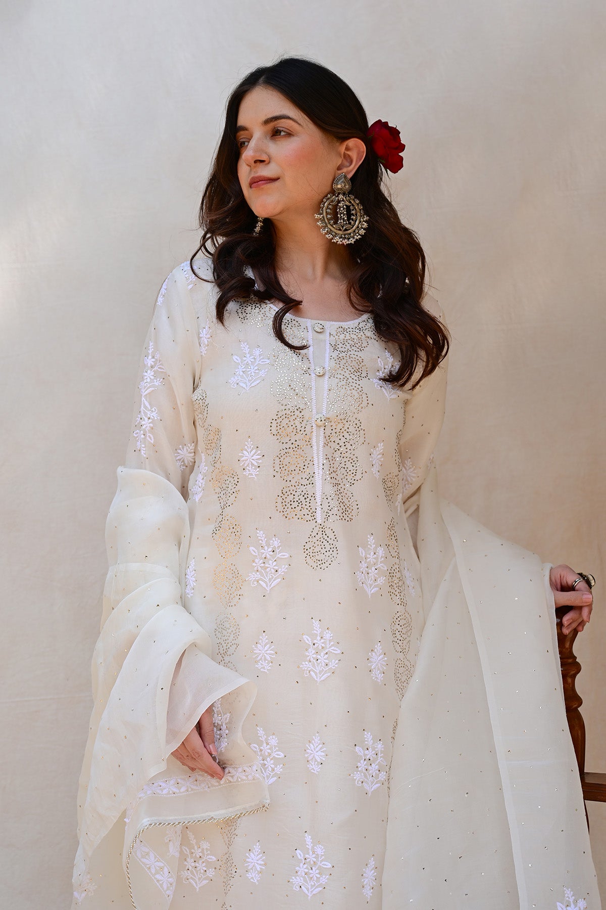 Ivory White Organza Chikankari Suit