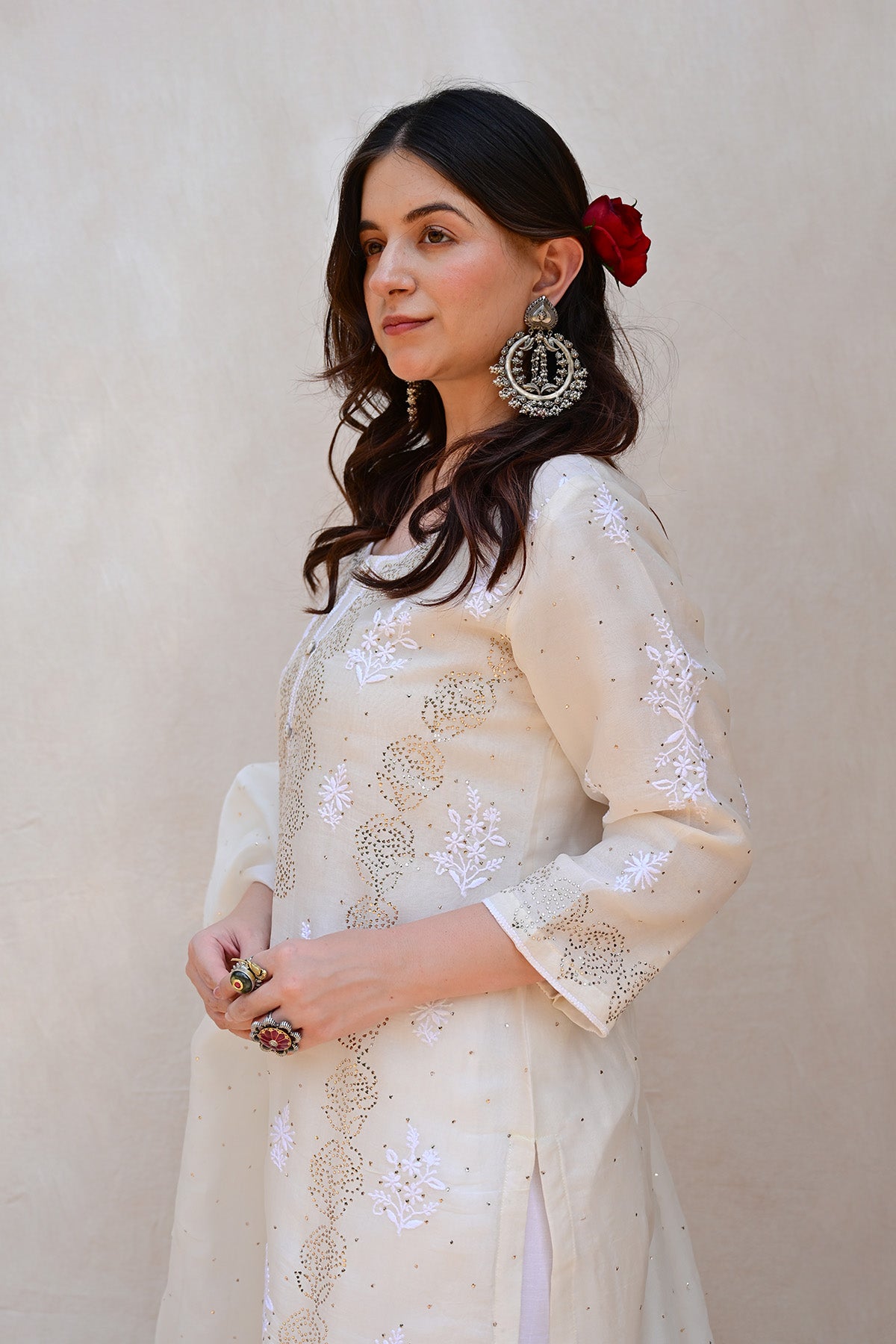 Ivory White Organza Chikankari Suit