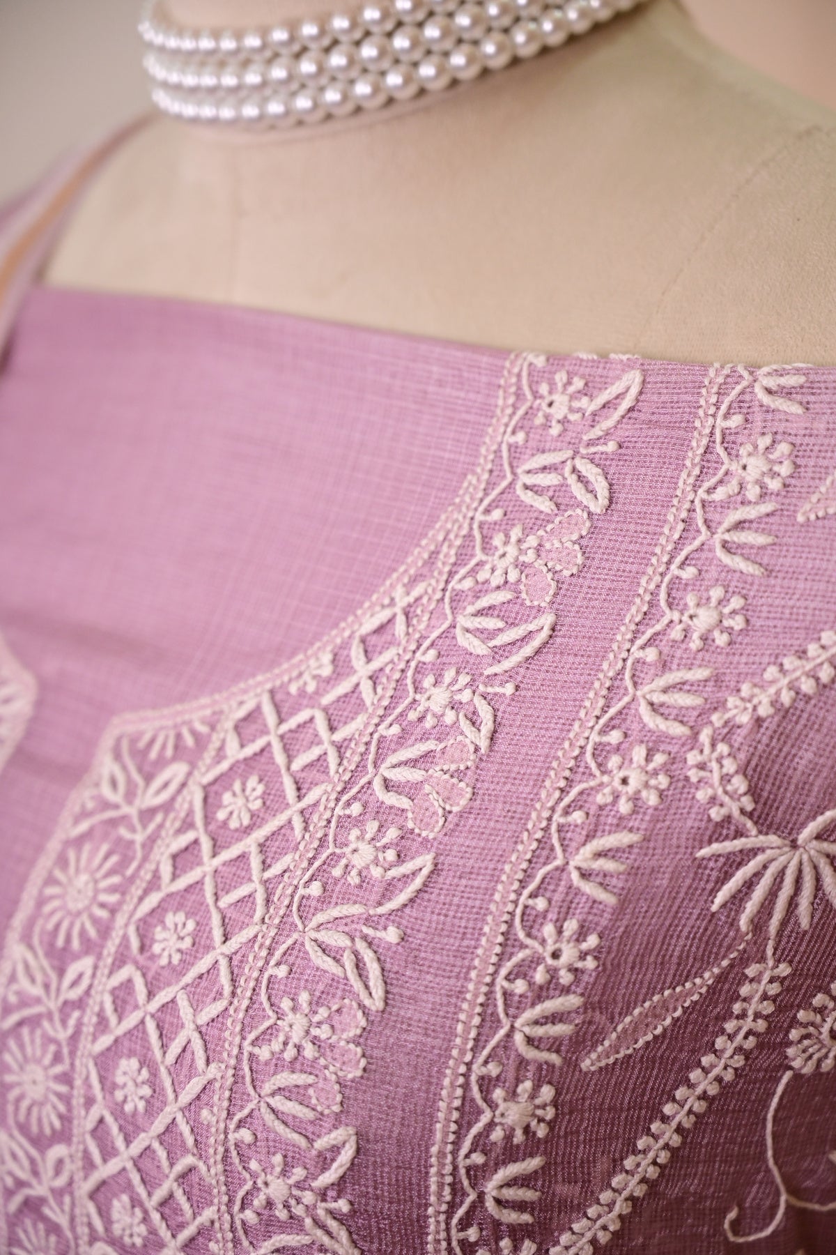 Dark Lavender Kota Silk Chikankari Suit