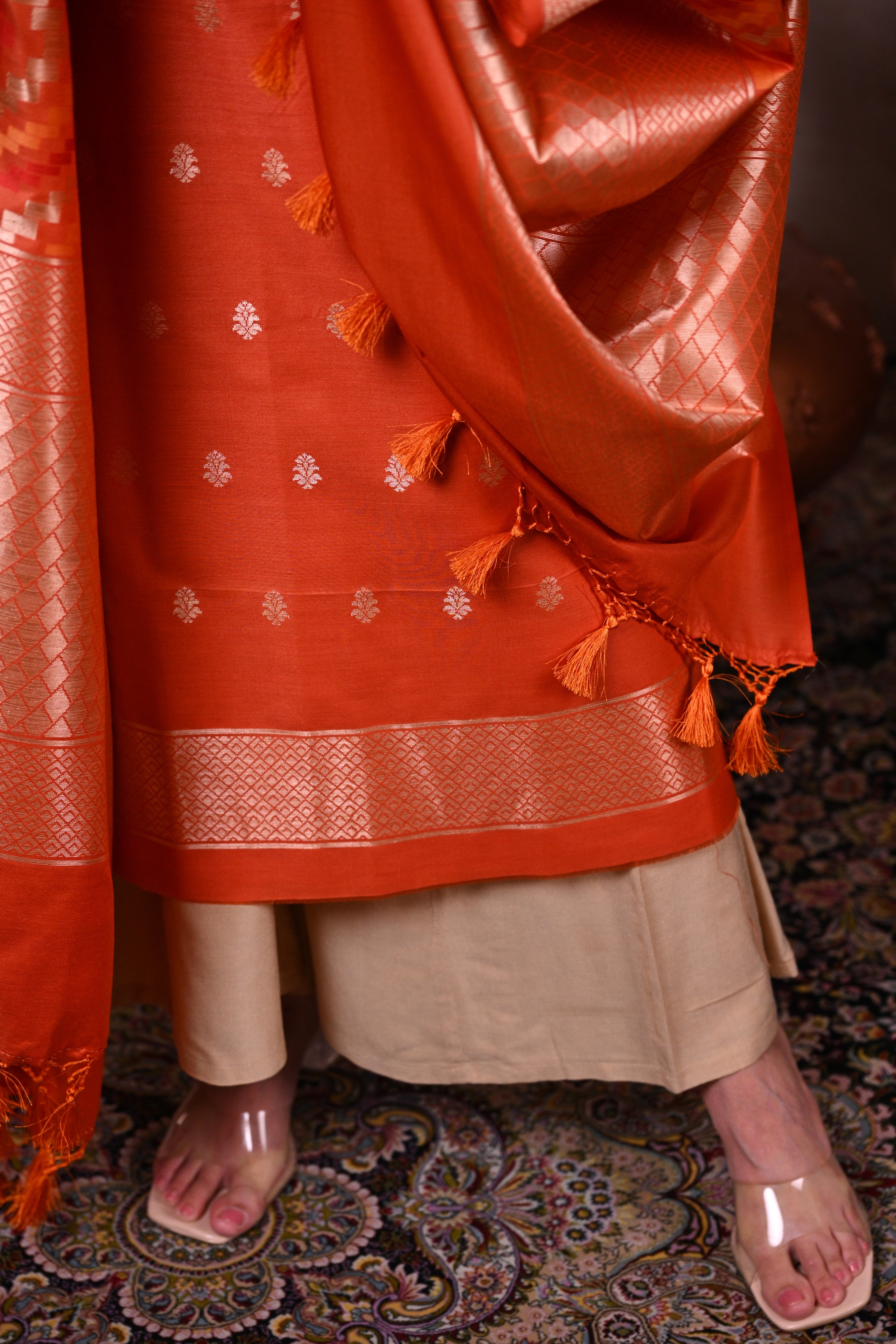 Sunrise Orange Banarasi Dupion Silk Suit