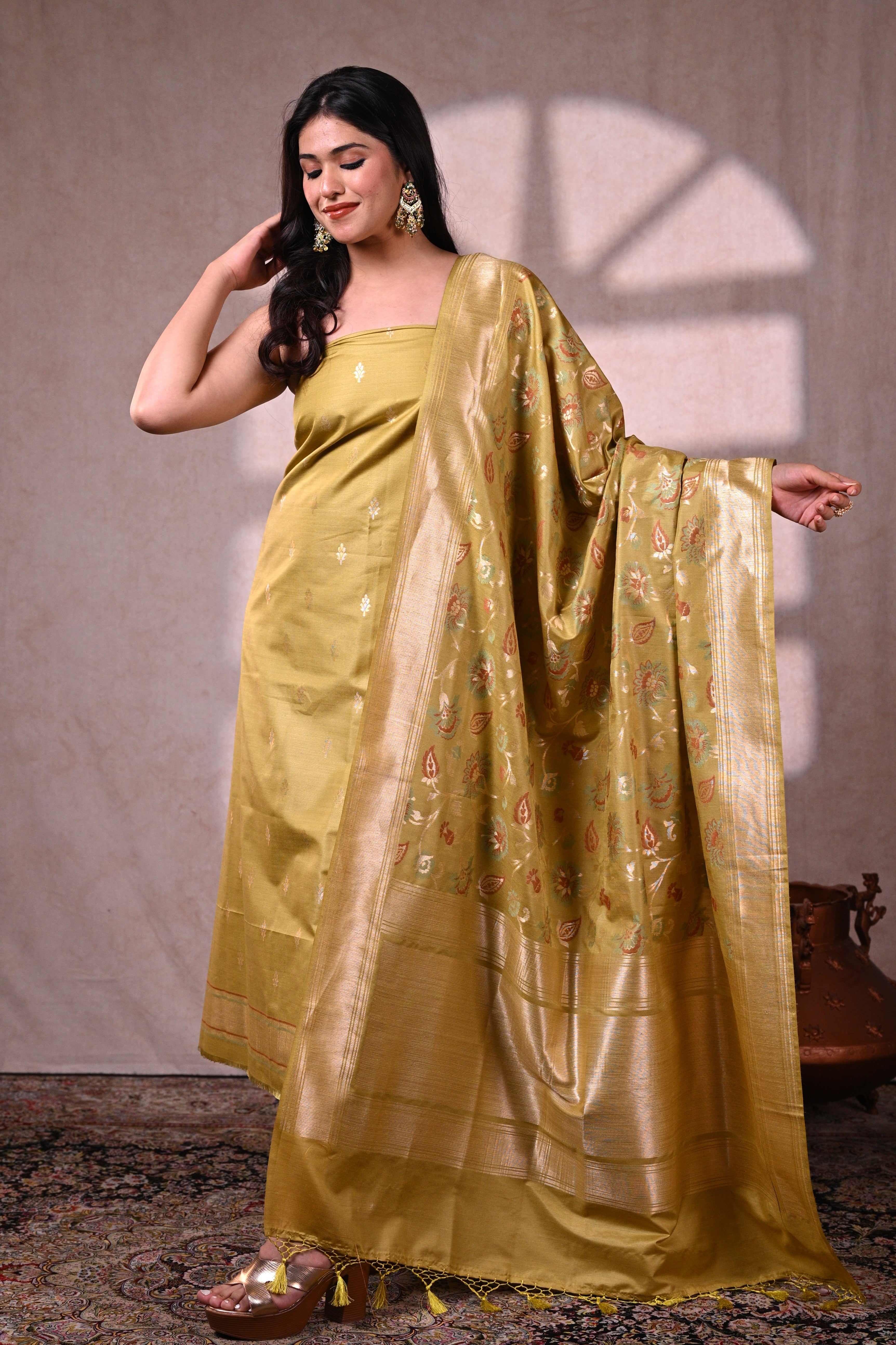 Pistachio Green Banarasi Dupion Silk Suit
