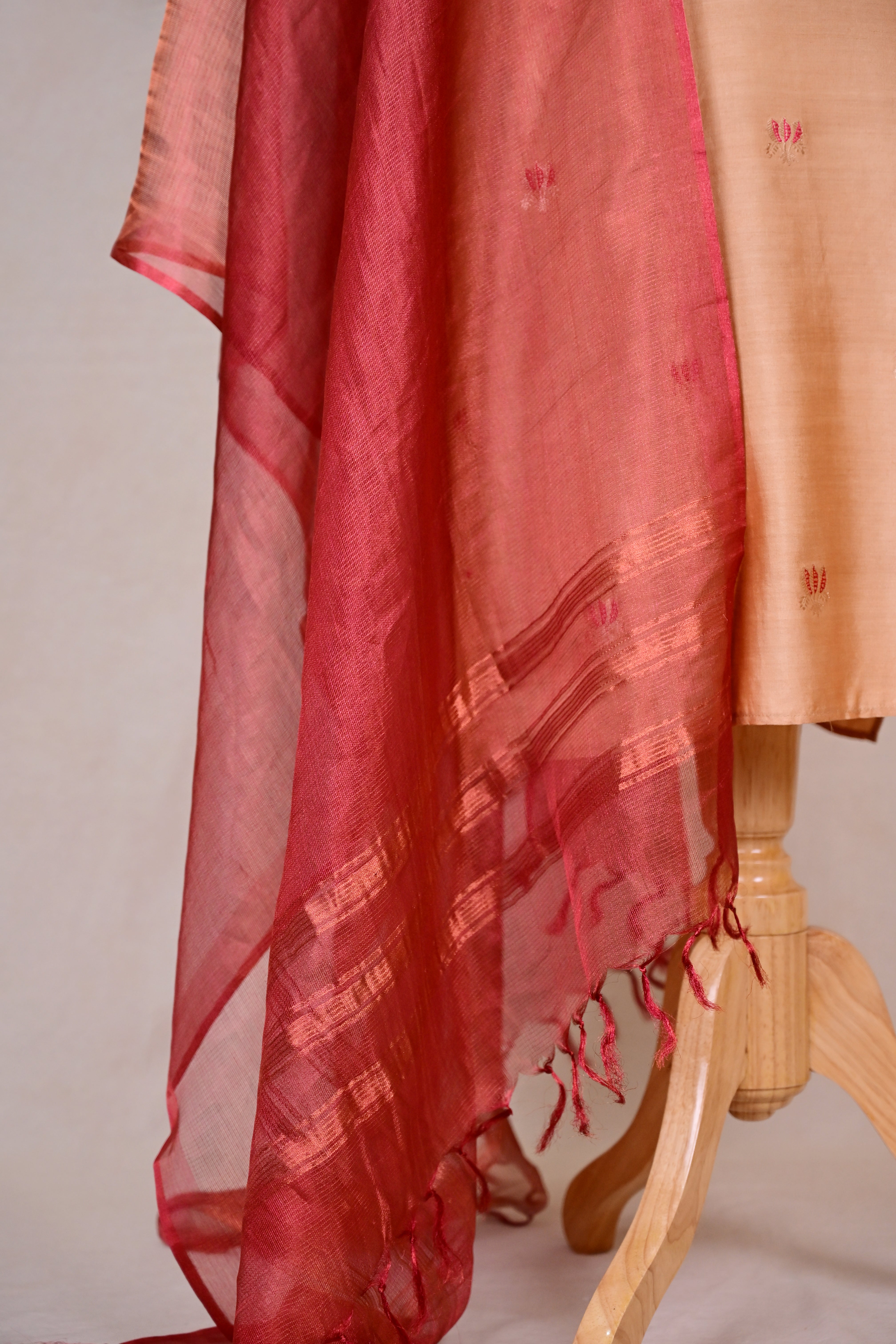 Apricot Chiniya Silk Zardozi Suit